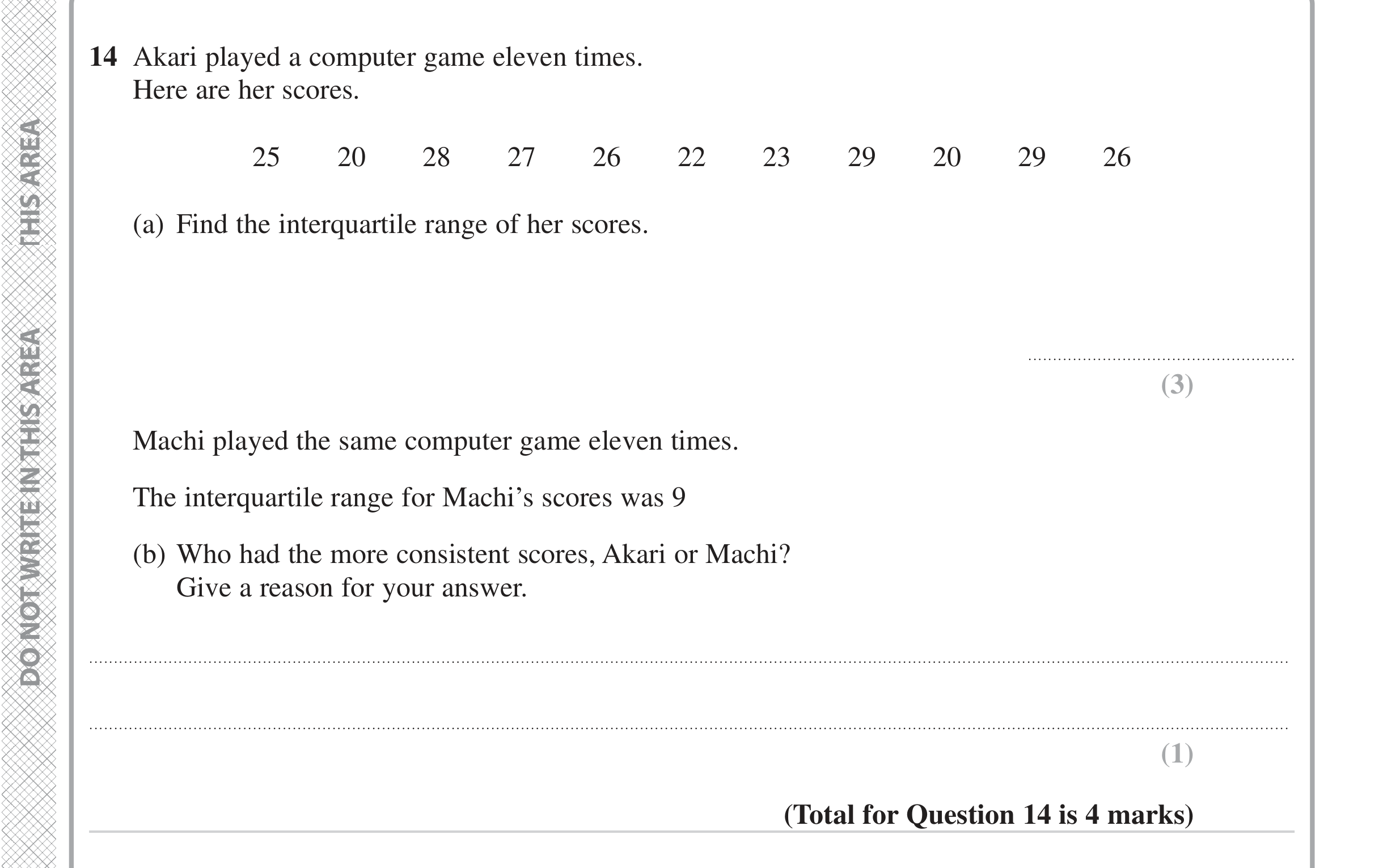 Question 14 — Mean/Median/Mode/Range — Edexcel iGCSE June 2023