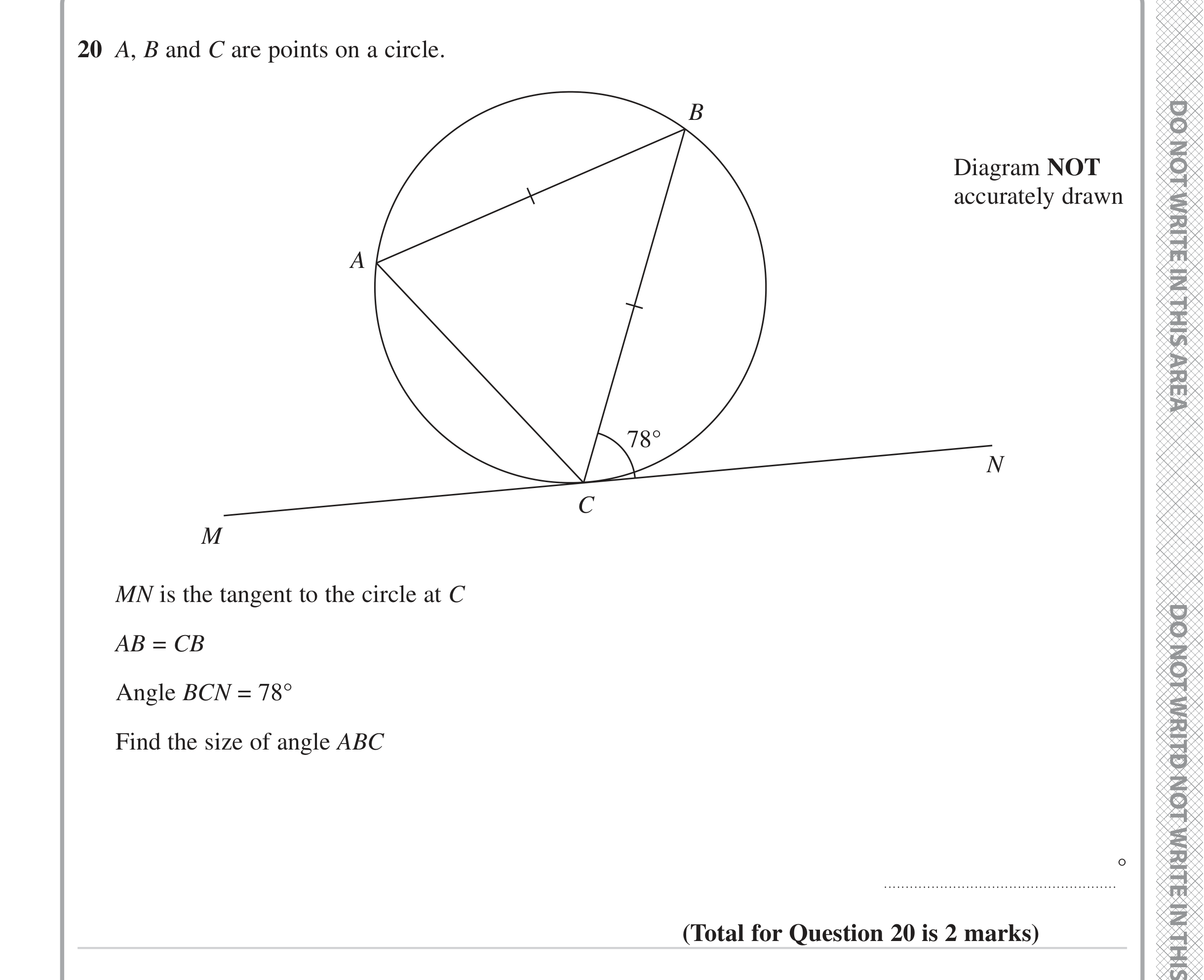 Question 20 — Circle Theorems — Edexcel iGCSE June 2023
