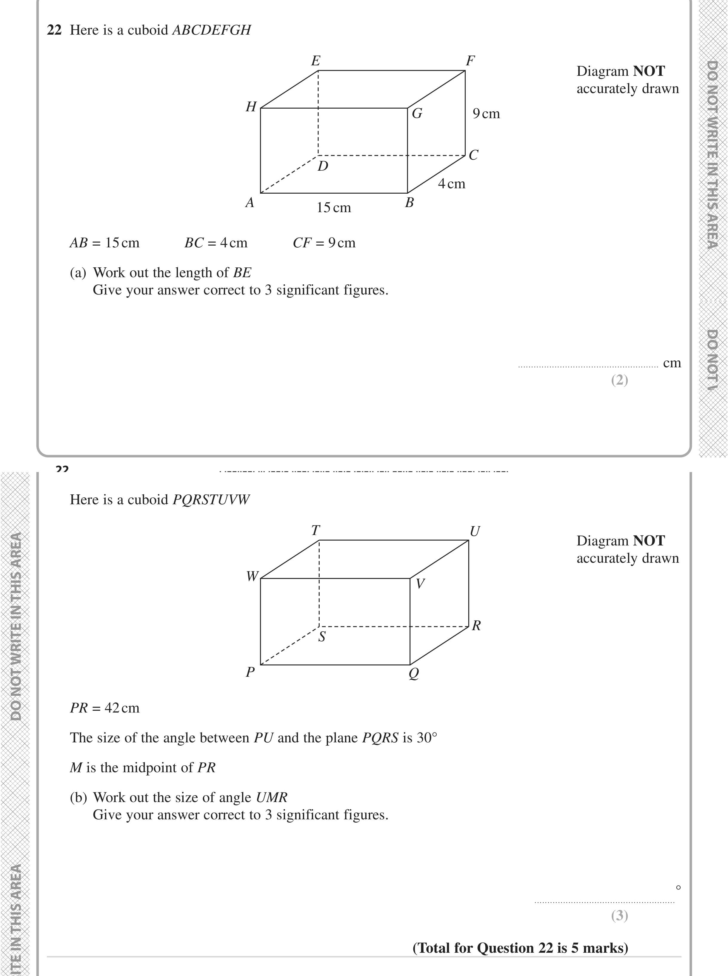 Question 22 — 3D Pythagoras, Soh Cah Toa — Edexcel iGCSE June 2023