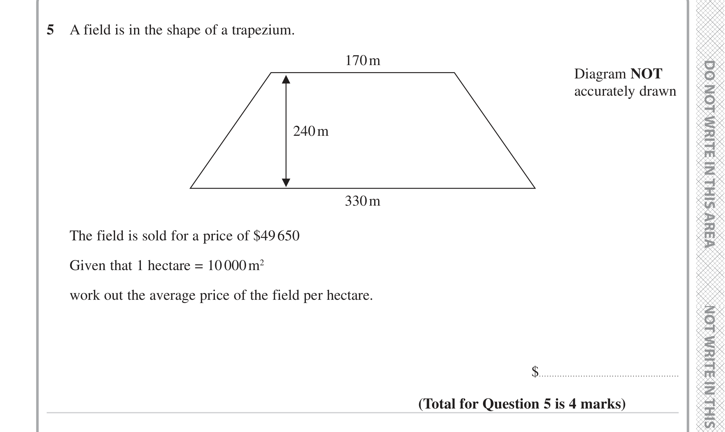 Question 5 — Perimeter and Area — Edexcel iGCSE June 2023