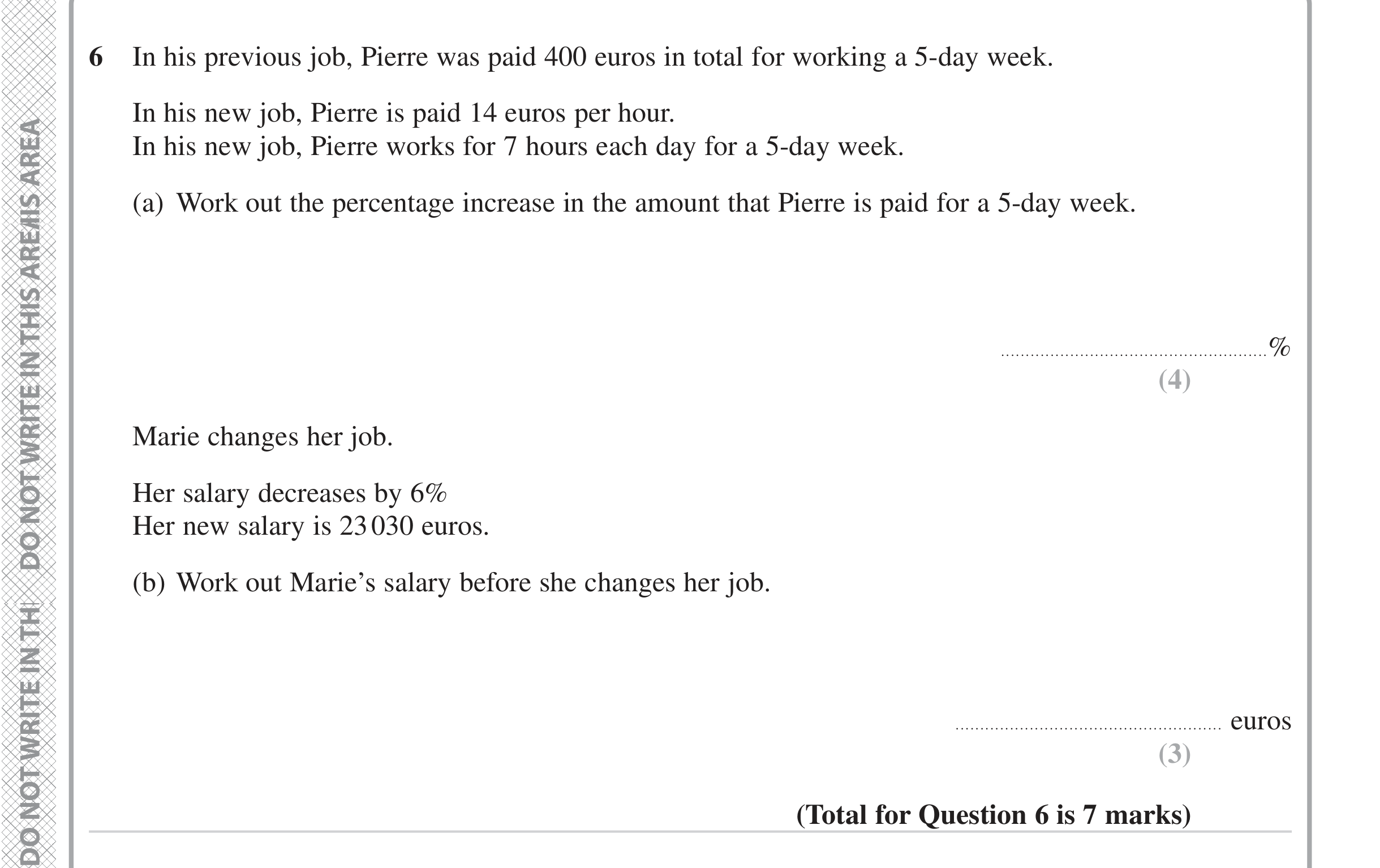 Question 6 — Percentages — Edexcel iGCSE June 2023