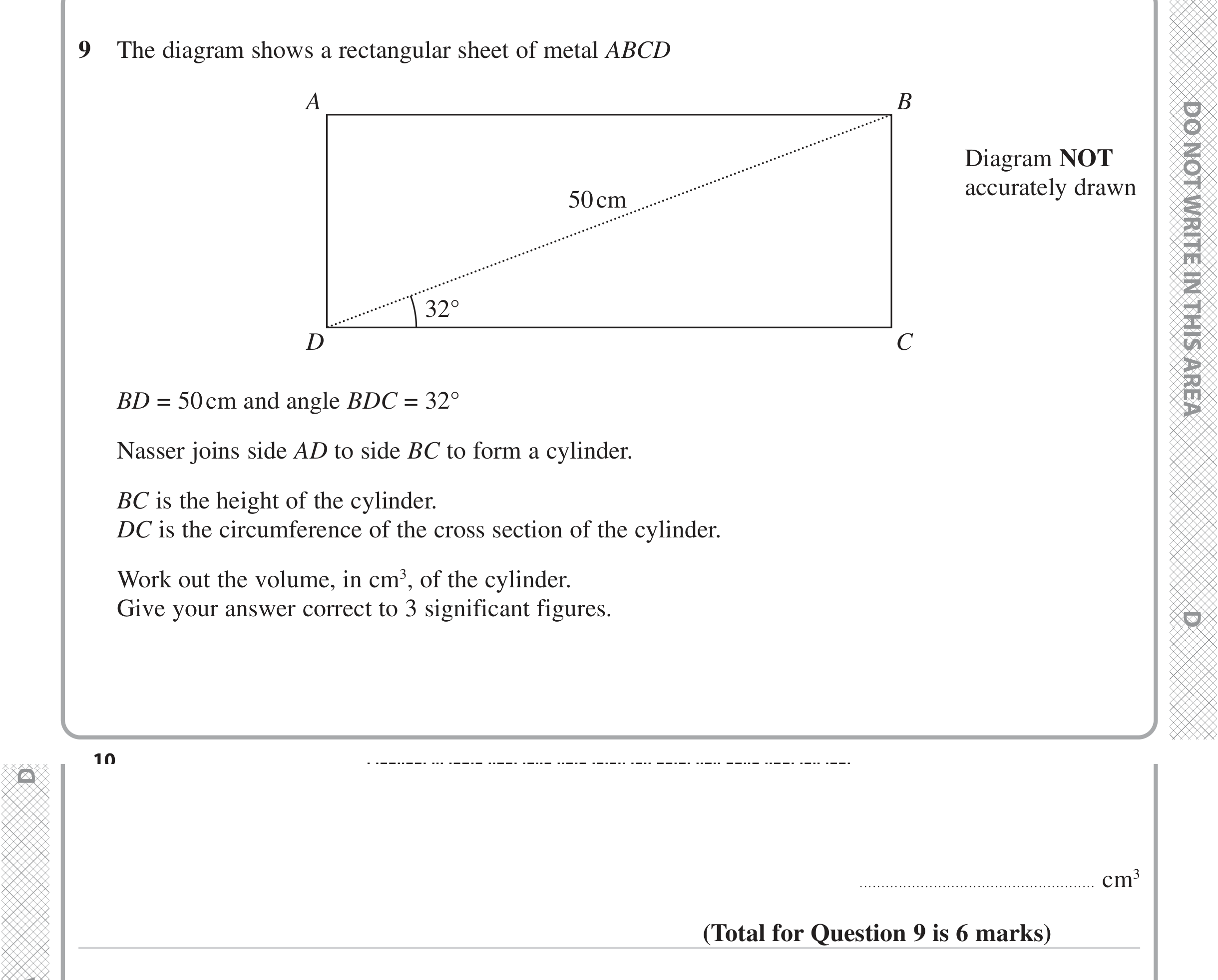 Question 9 — Soh Cah Toa, 3D Shapes and Volume — Edexcel iGCSE June 2023