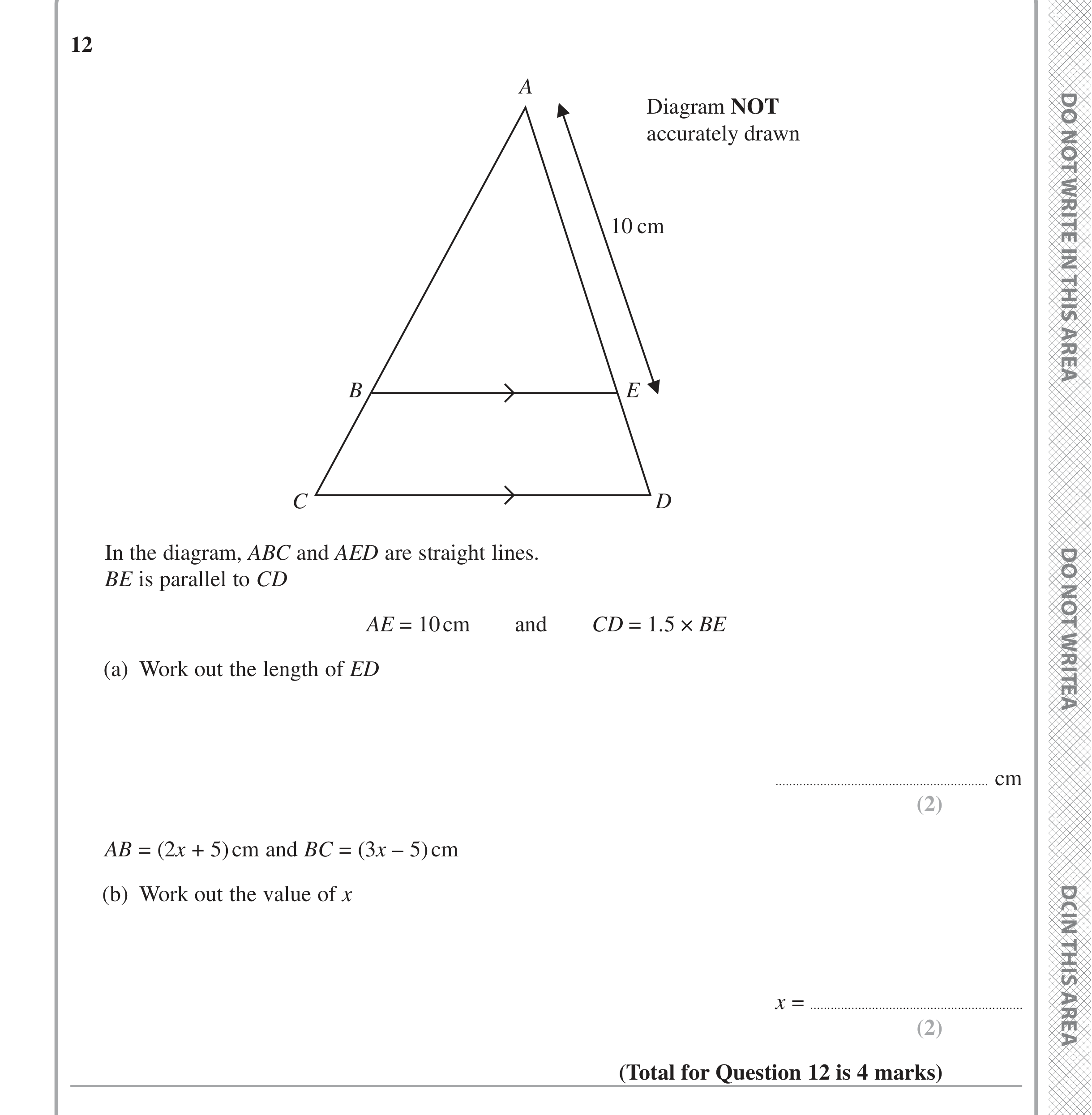 Question 12 — Congruence and Similarity — Edexcel iGCSE June 2024