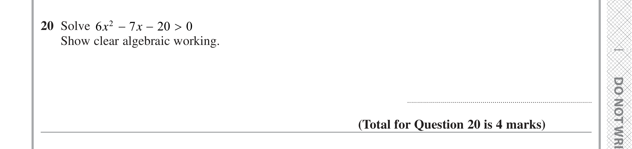 Question 20 — Quadratic Inequalities — Edexcel iGCSE June 2024