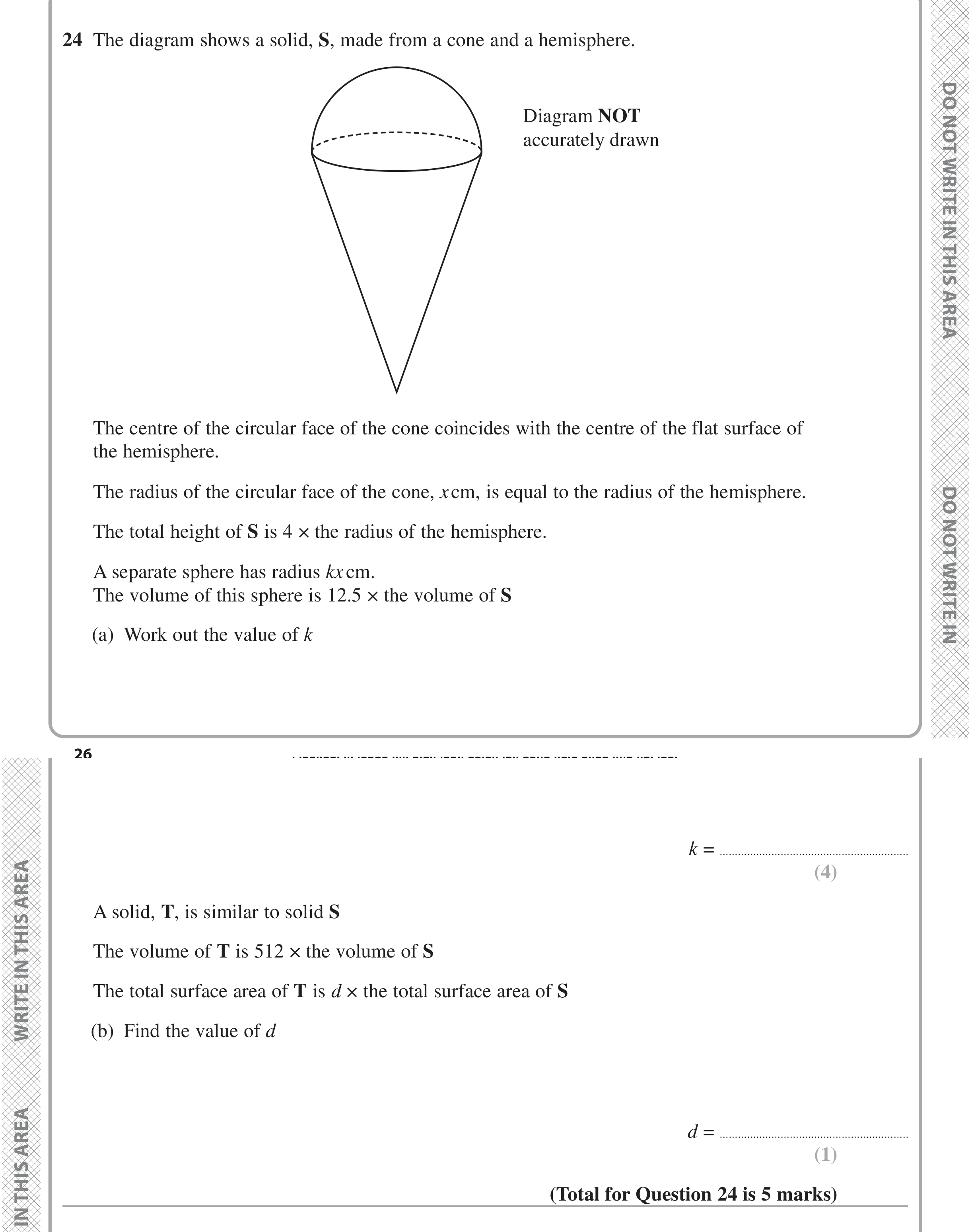 Question 24 — 3D Shapes and Volume, Congruence and Similarity — Edexcel iGCSE June 2024