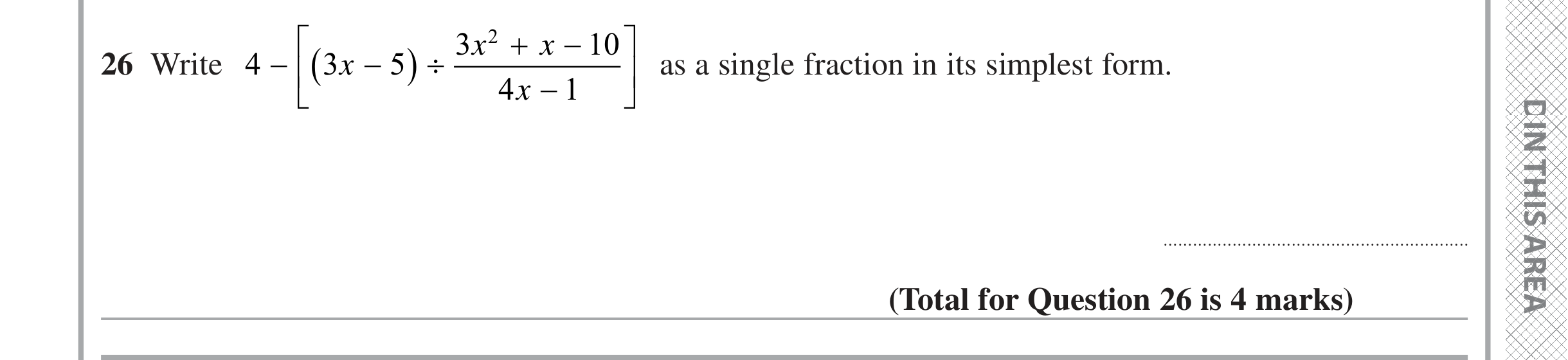 Question 26 — Algebra Fractions — Edexcel iGCSE June 2024