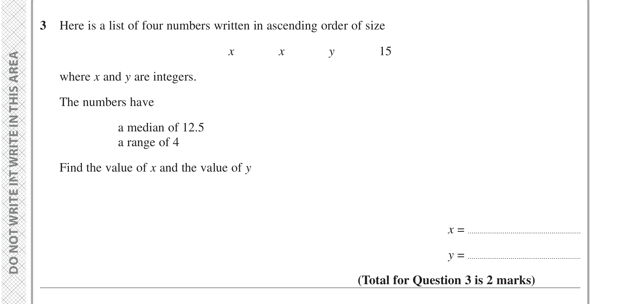Question 3 — Mean/Median/Mode/Range — Edexcel iGCSE June 2024