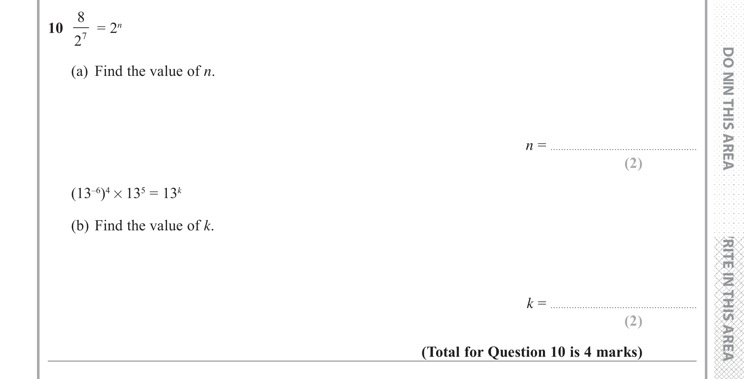 Question 10 — Powers — Edexcel iGCSE June 2018