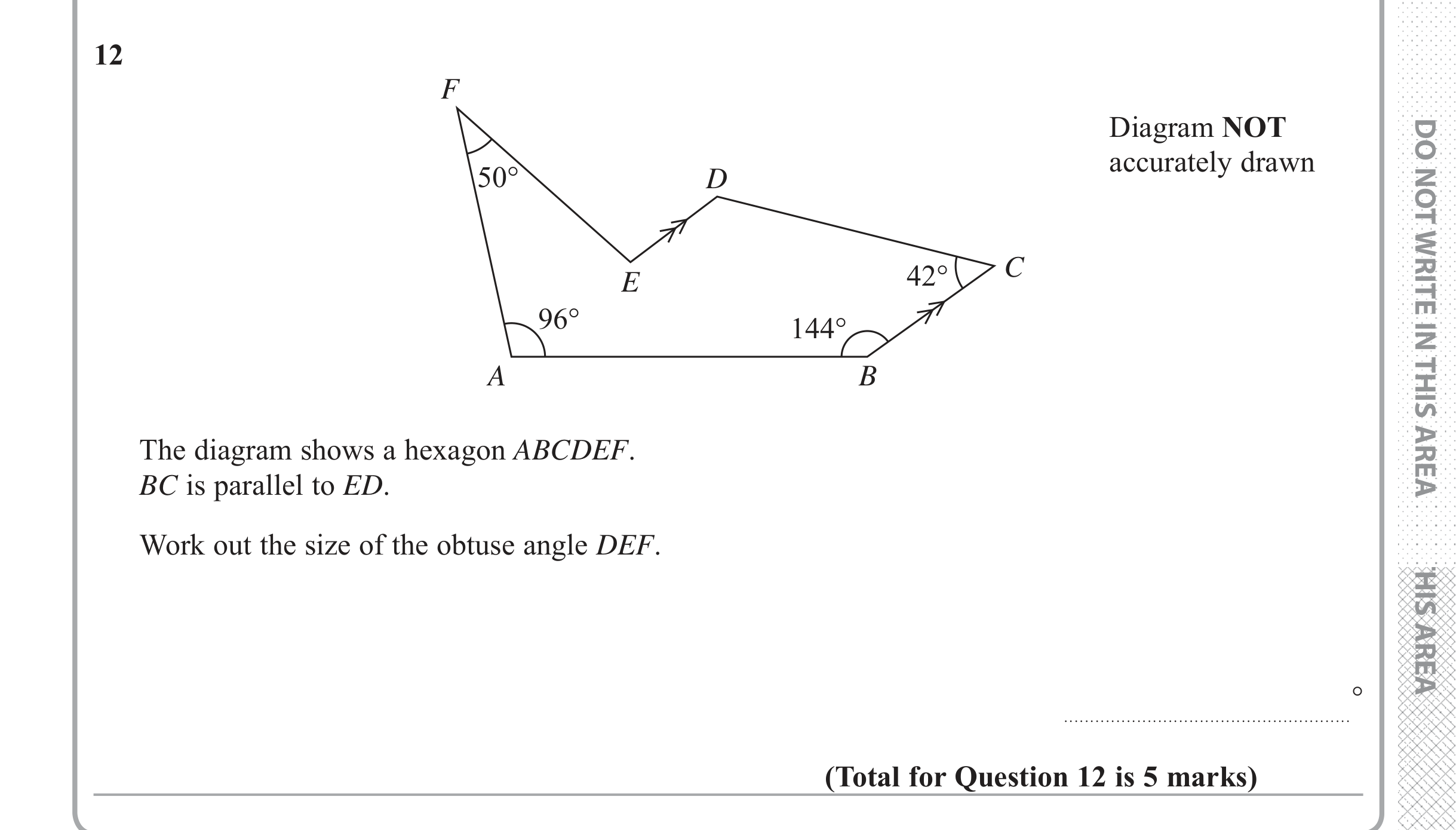 Question 12 — Angles in Parallel Lines, Angles — Edexcel iGCSE June 2018