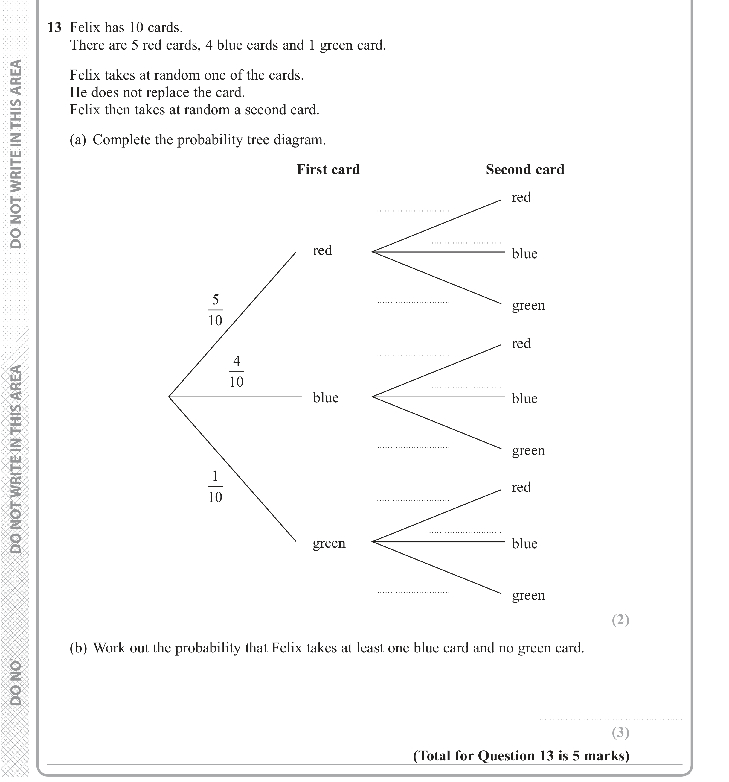 Question 13 — Probability — Edexcel iGCSE June 2018