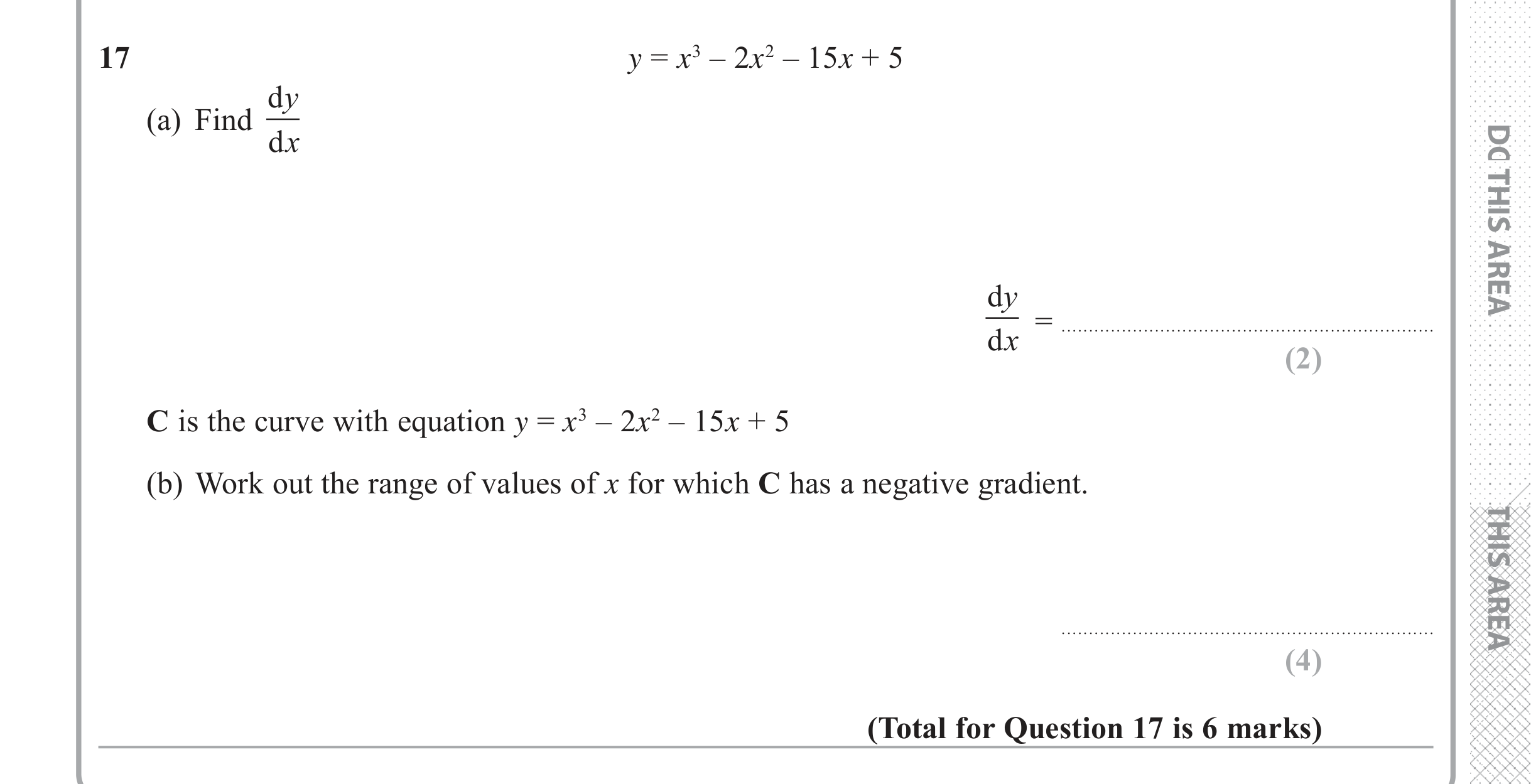 Question 17 — Differentiation — Edexcel iGCSE June 2018