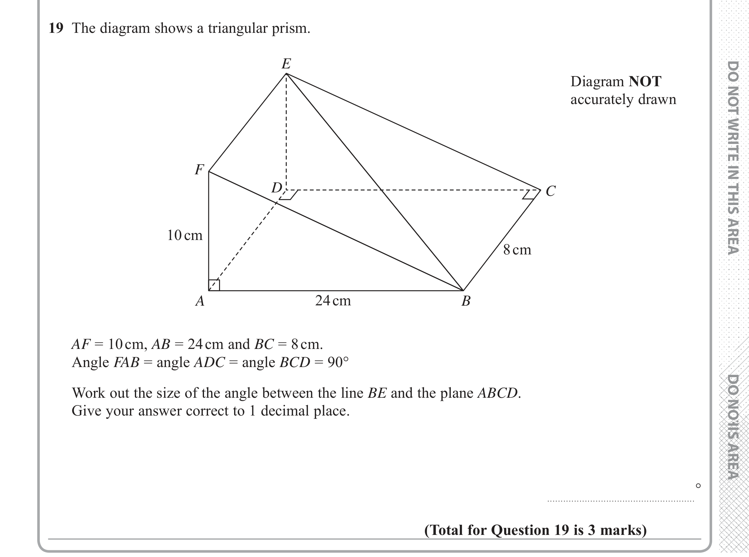 Question 19 — 3D Pythagoras — Edexcel iGCSE June 2018