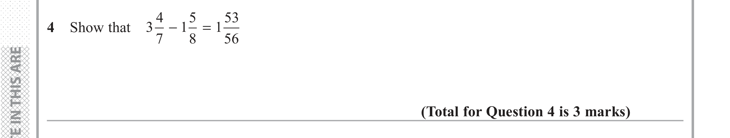 Question 4 — Fractions — Edexcel iGCSE June 2018