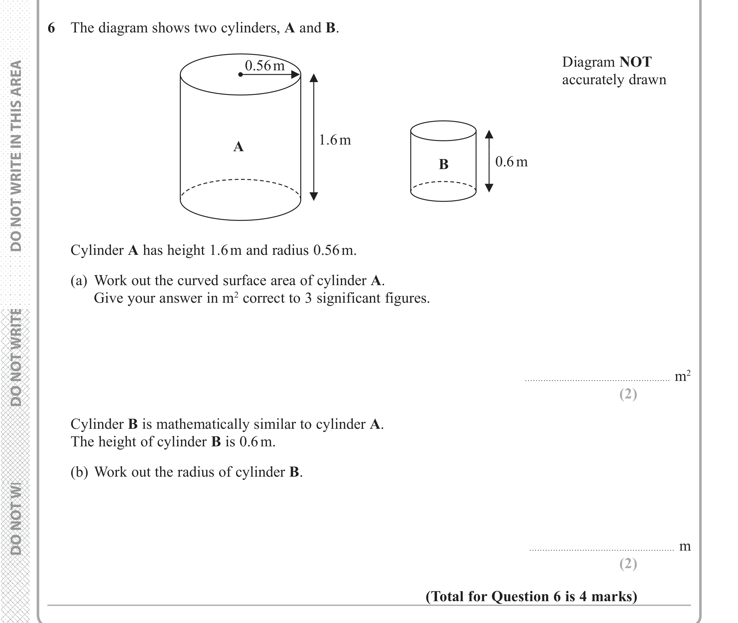 Question 6 — 3D Shapes and Volume, Congruence and Similarity, Surface Area — Edexcel iGCSE June 2018