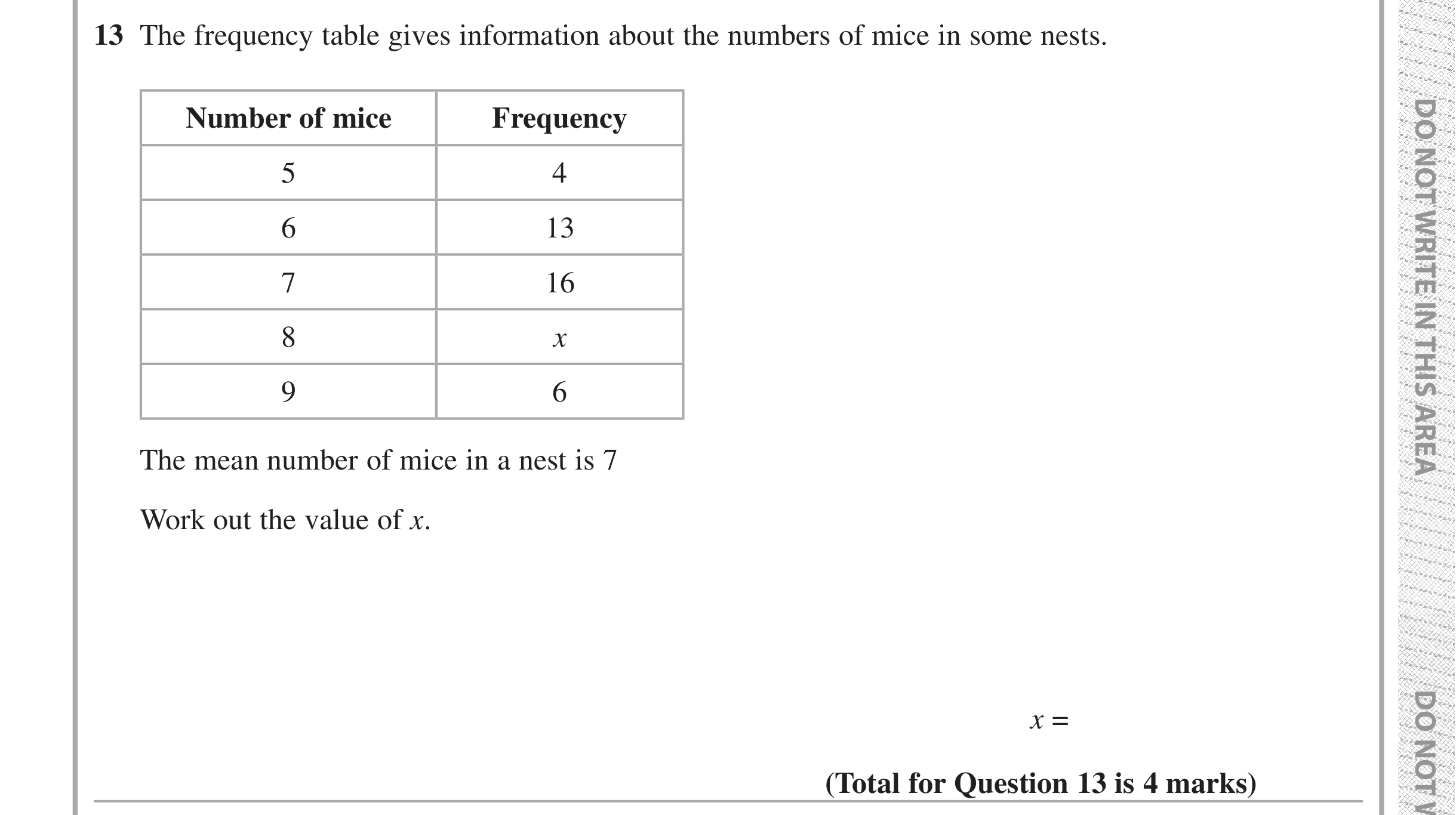 Question 13 — Frequency Tables — Edexcel iGCSE Jan 2019
