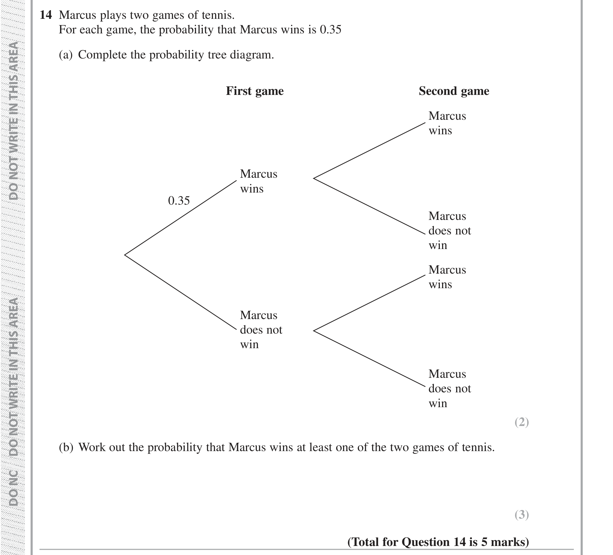 Question 14 — Probability — Edexcel iGCSE Jan 2019
