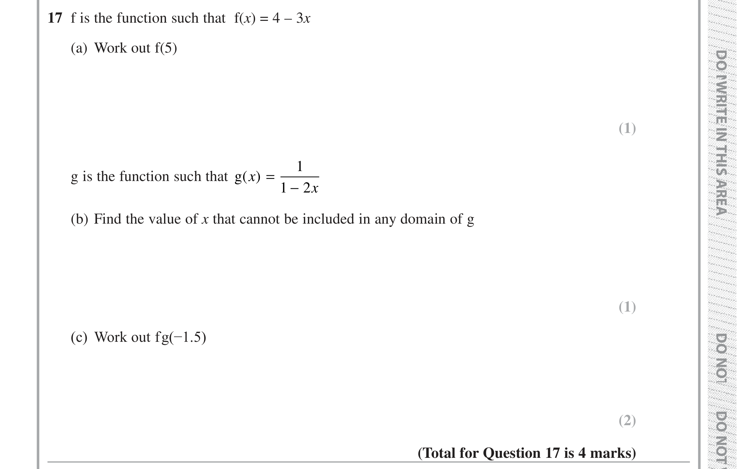 Question 17 — Functions — Edexcel iGCSE Jan 2019