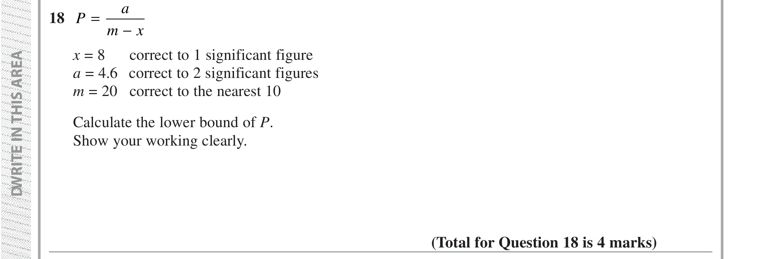 Question 18 — Upper/Lower Bounds — Edexcel iGCSE Jan 2019