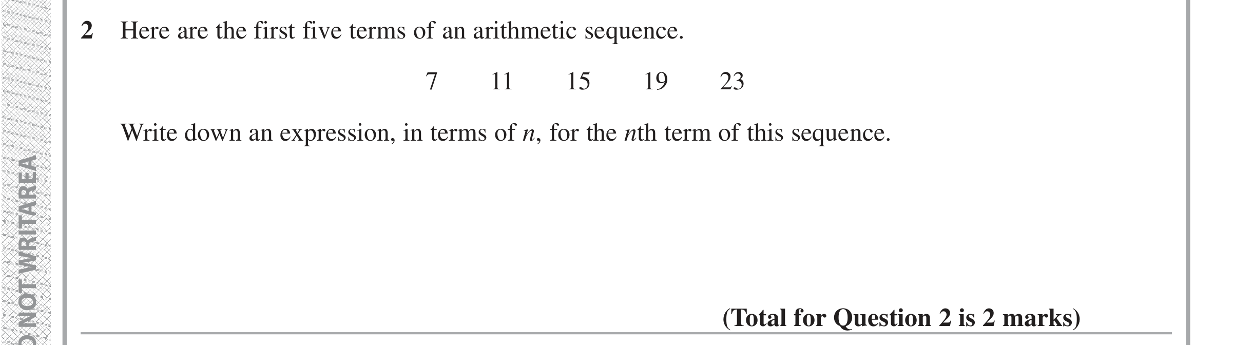 Question 2 — Sequences — Edexcel iGCSE Jan 2019