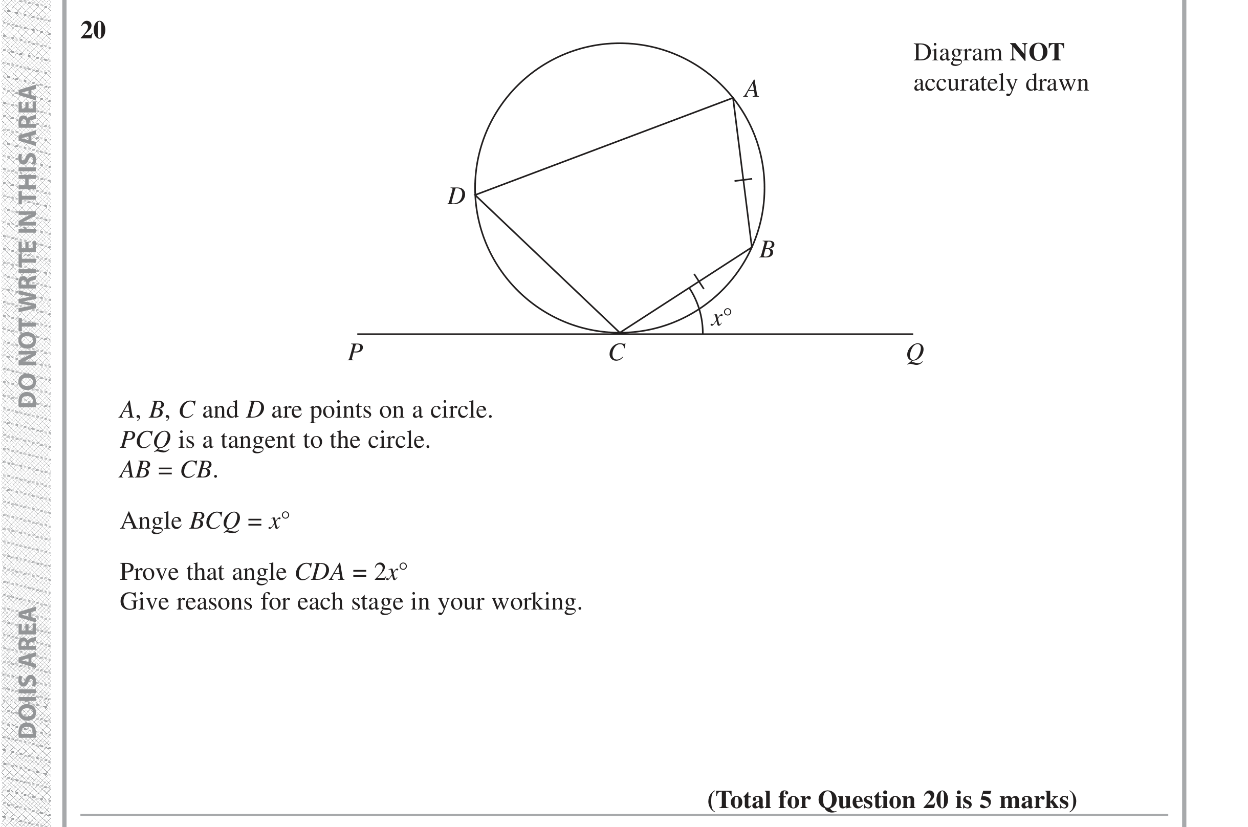 Question 20 — Circle Theorems — Edexcel iGCSE Jan 2019