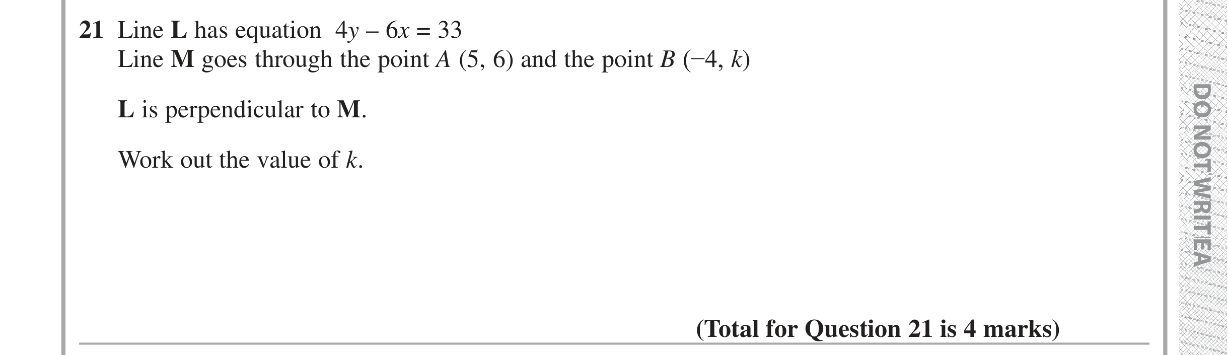 Question 21 — Straight Line Graphs — Edexcel iGCSE Jan 2019