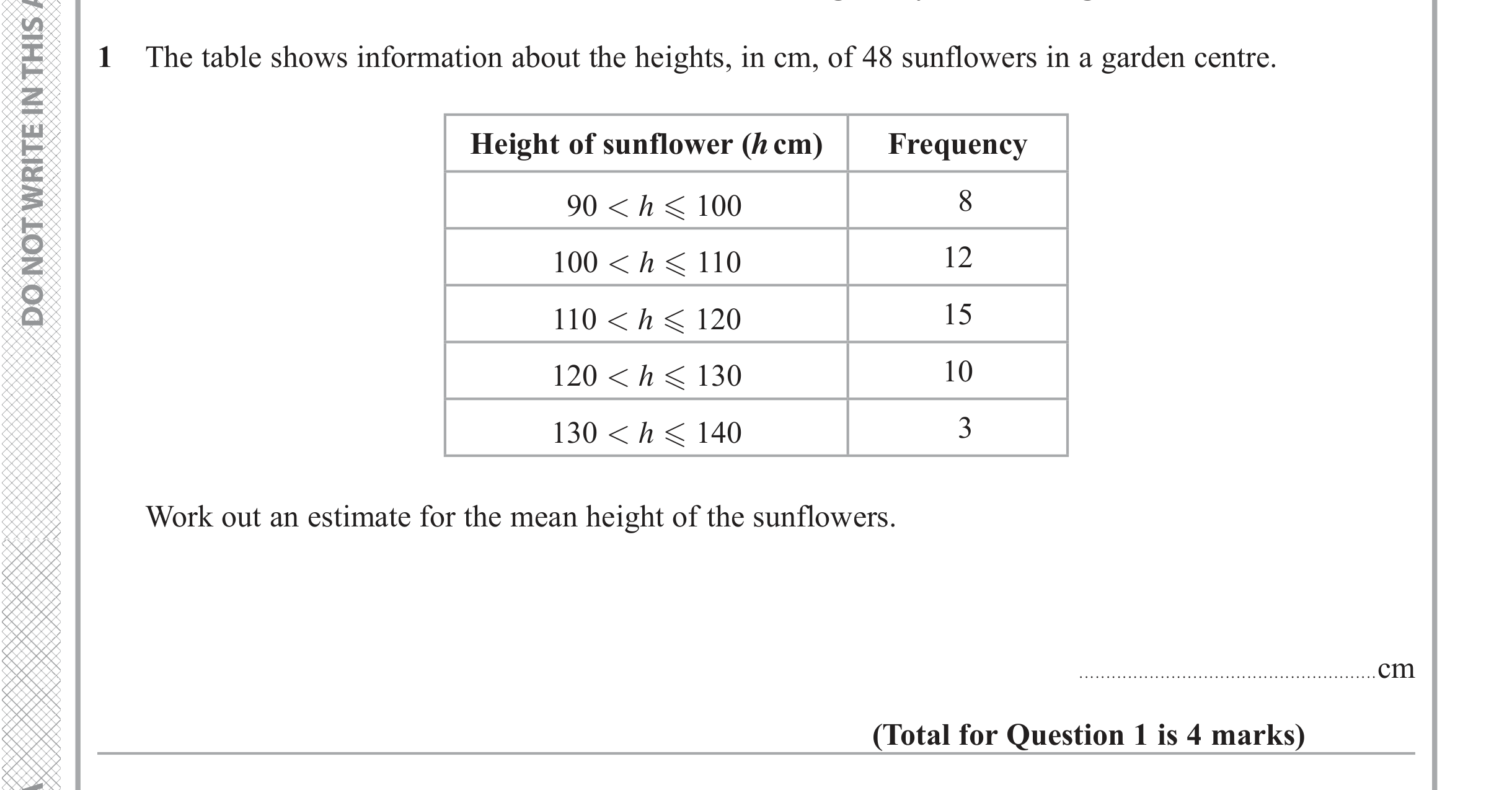 Question 1 — Frequency Tables — Edexcel iGCSE June 2019