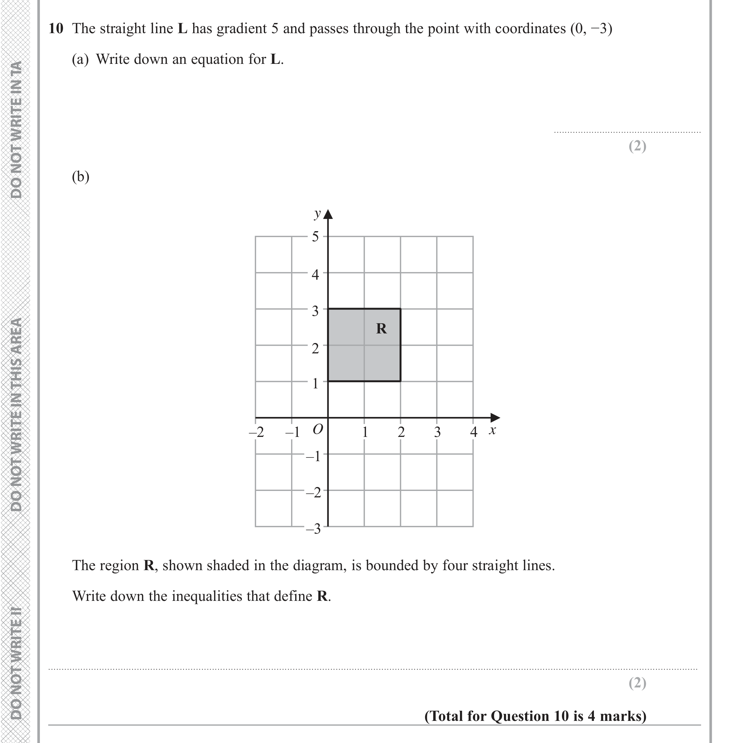 Question 10 — Straight Line Graphs, Inequalities — Edexcel iGCSE June 2019