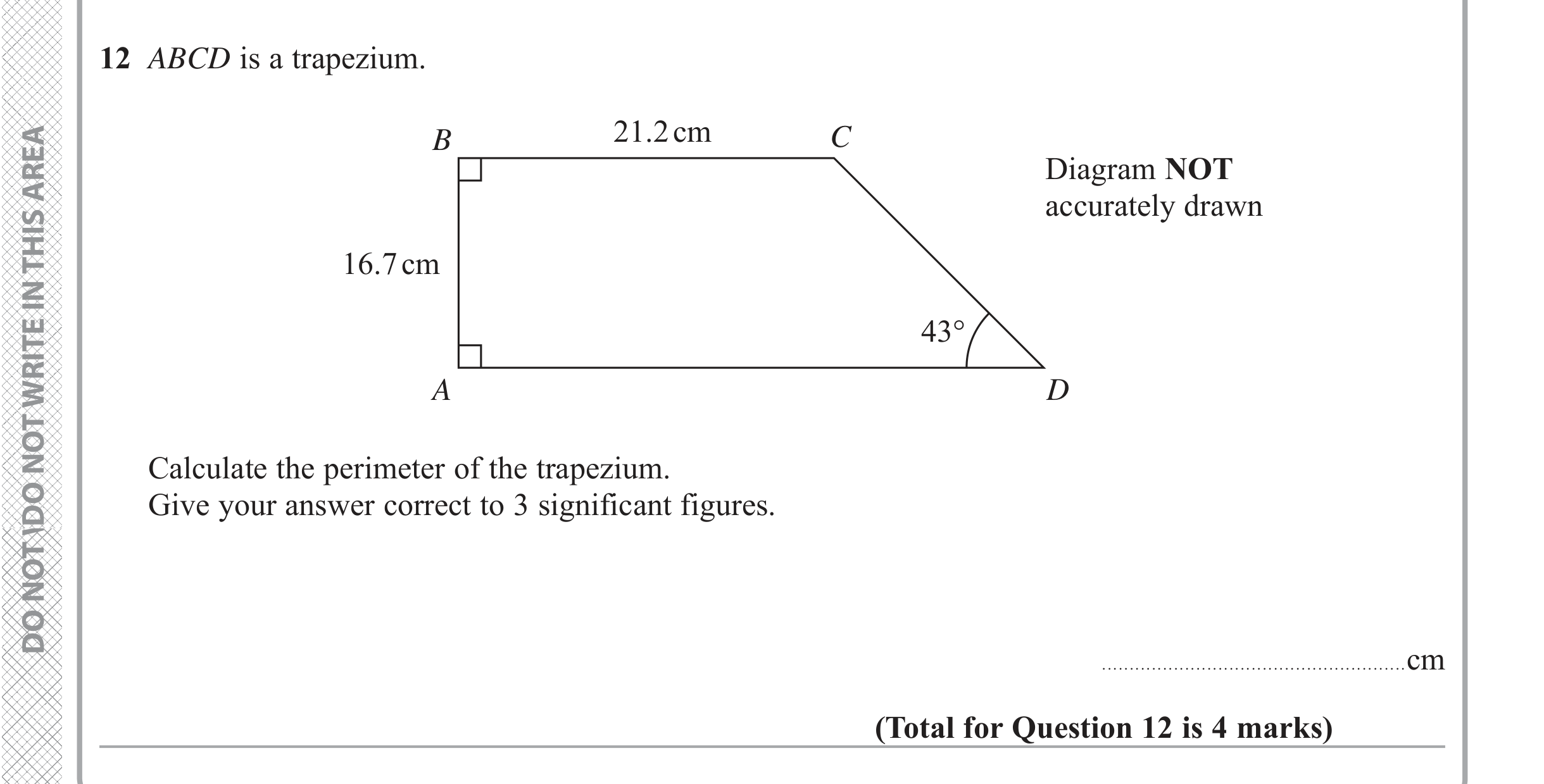 Question 12 — Perimeter and Area, Soh Cah Toa — Edexcel iGCSE June 2019
