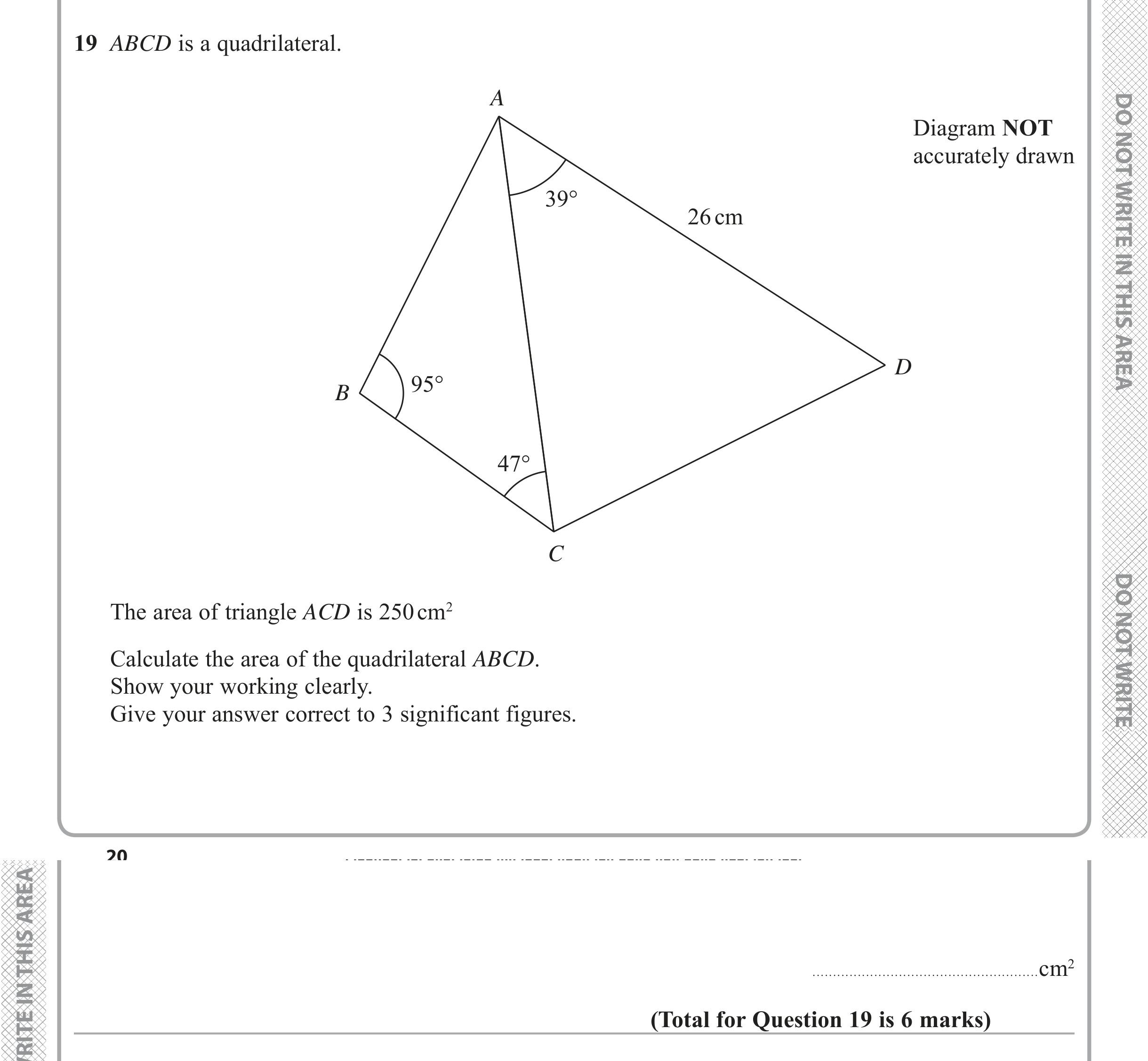 Question 19 — Perimeter and Area, Sine/Cosine Rule — Edexcel iGCSE June 2019