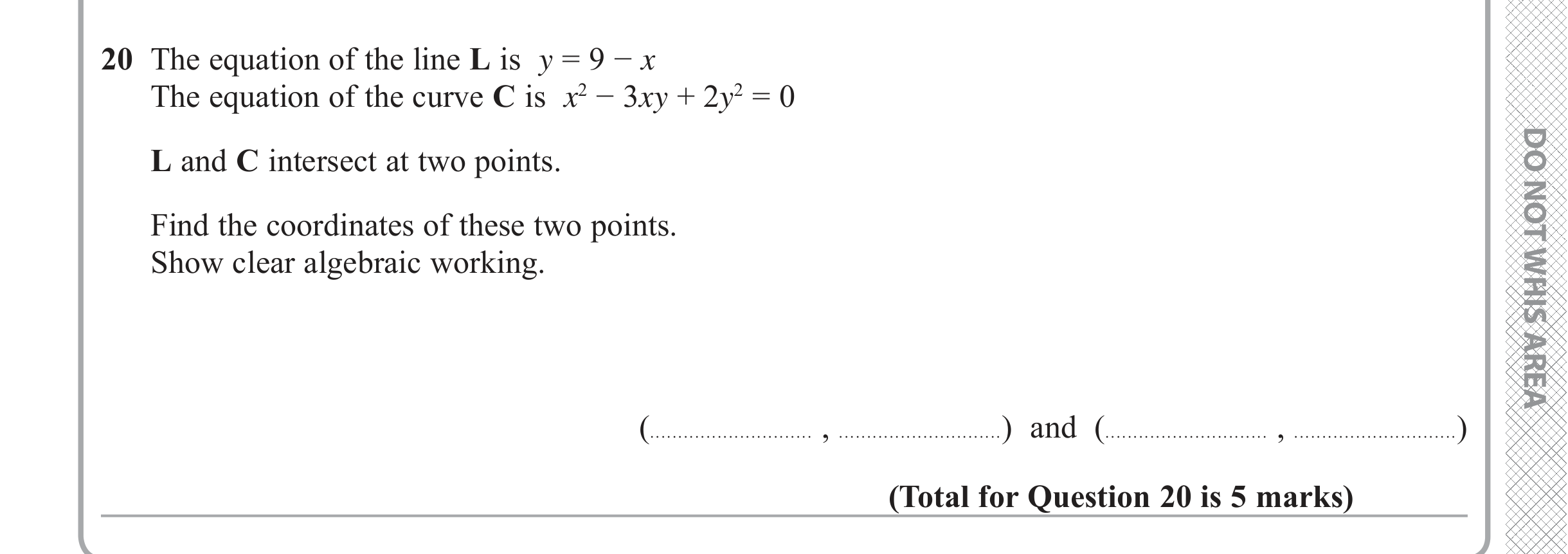 Question 20 — Simultaneous Equations — Edexcel iGCSE June 2019