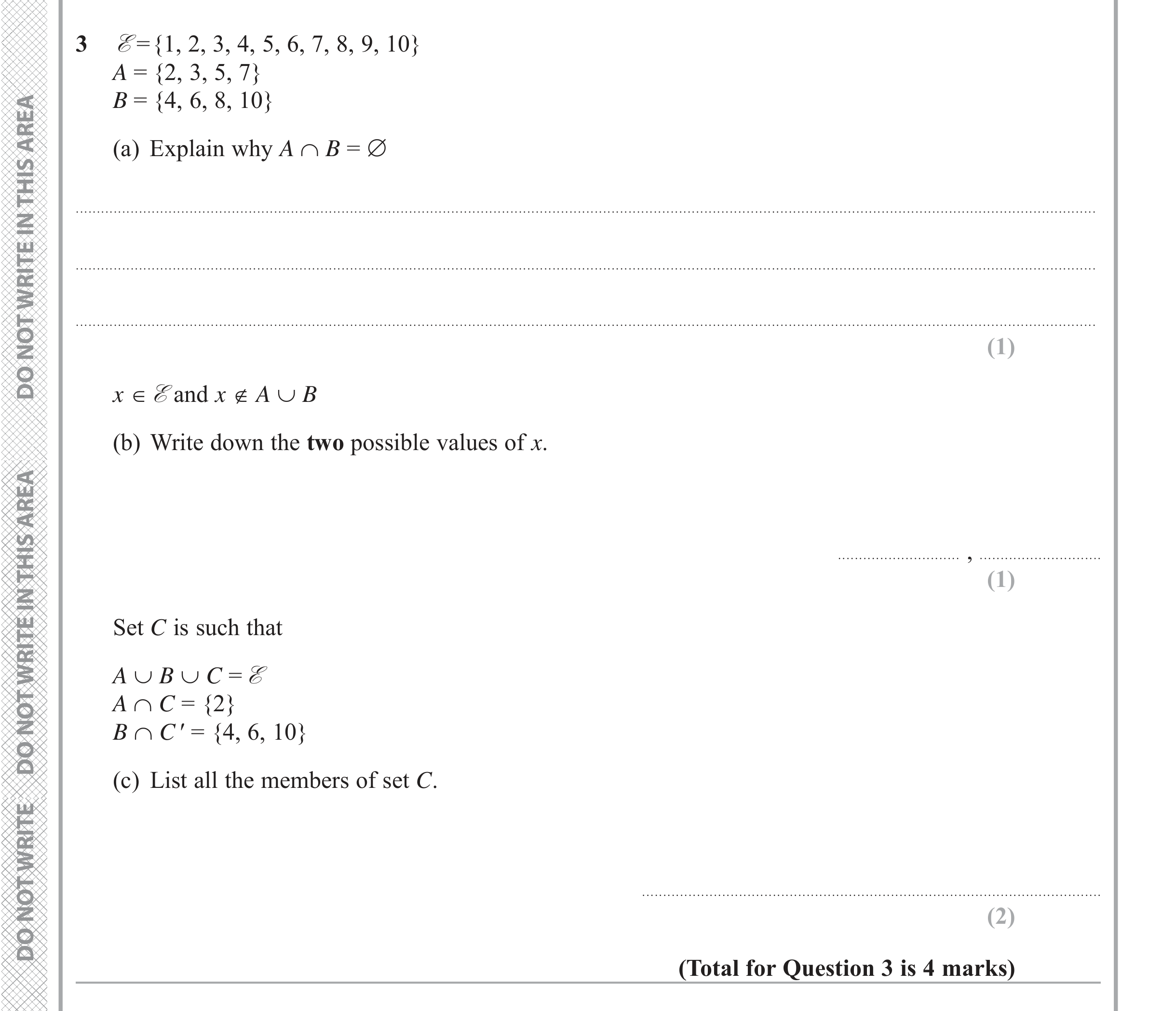 Question 3 — Set Notation — Edexcel iGCSE June 2019