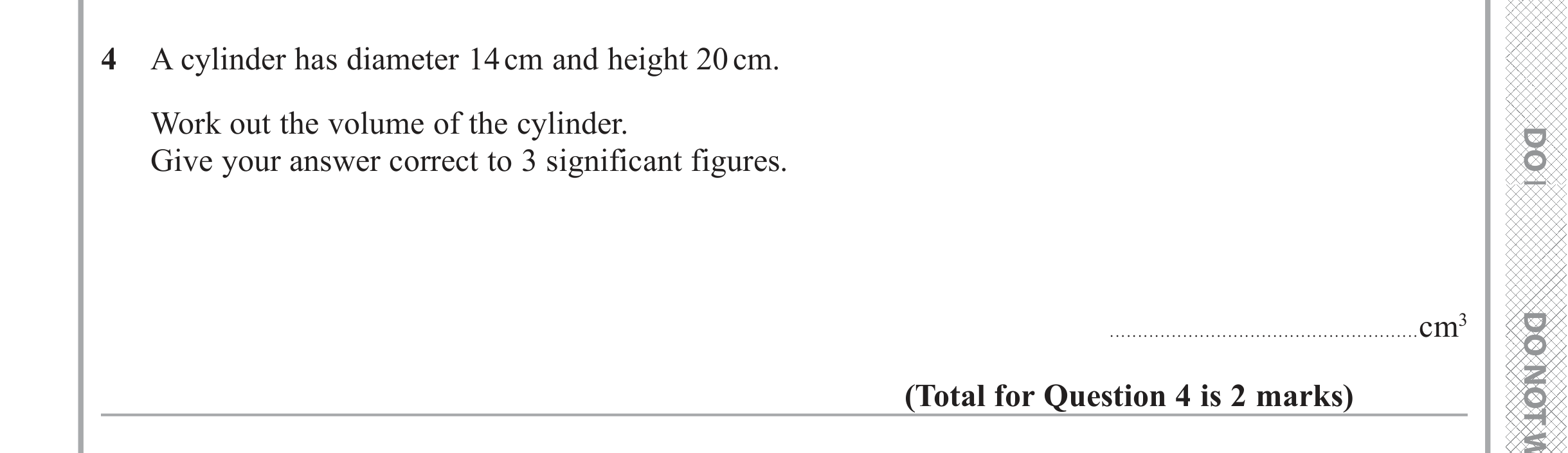 Question 4 — 3D Shapes and Volume — Edexcel iGCSE June 2019