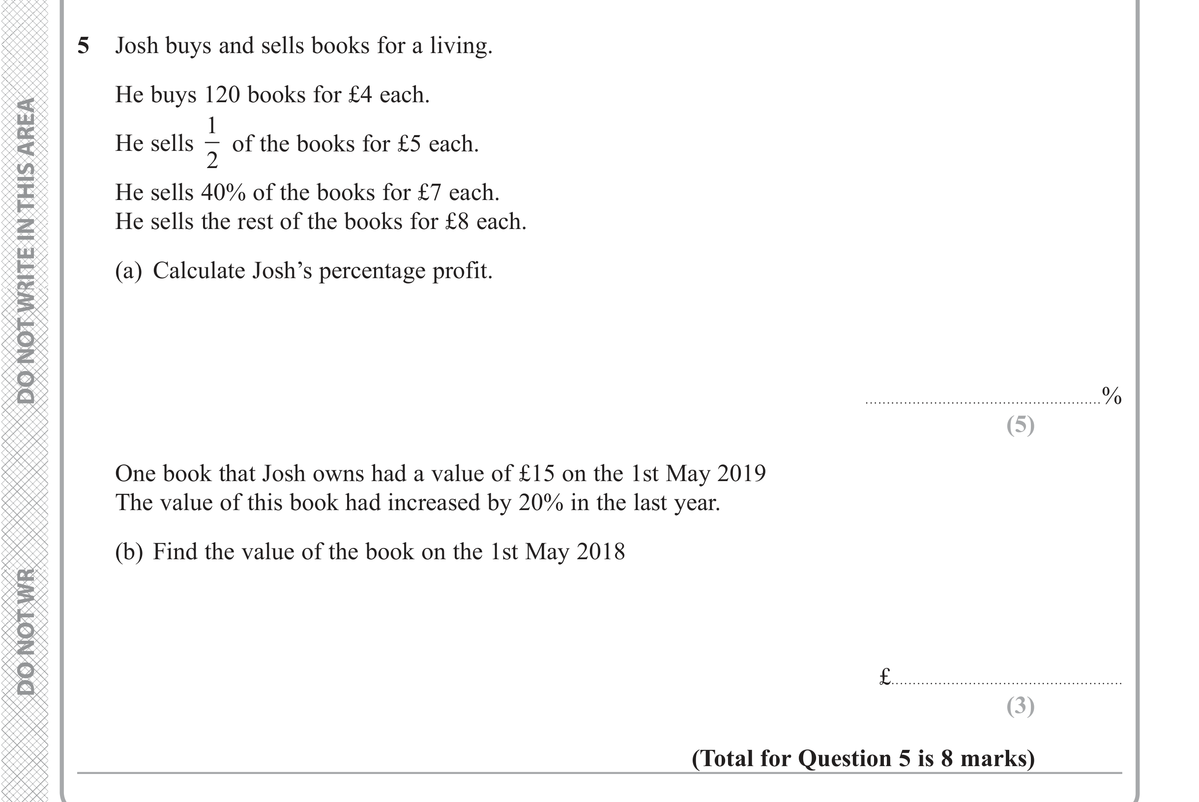 Question 5 — Fractions, Percentages — Edexcel iGCSE June 2019