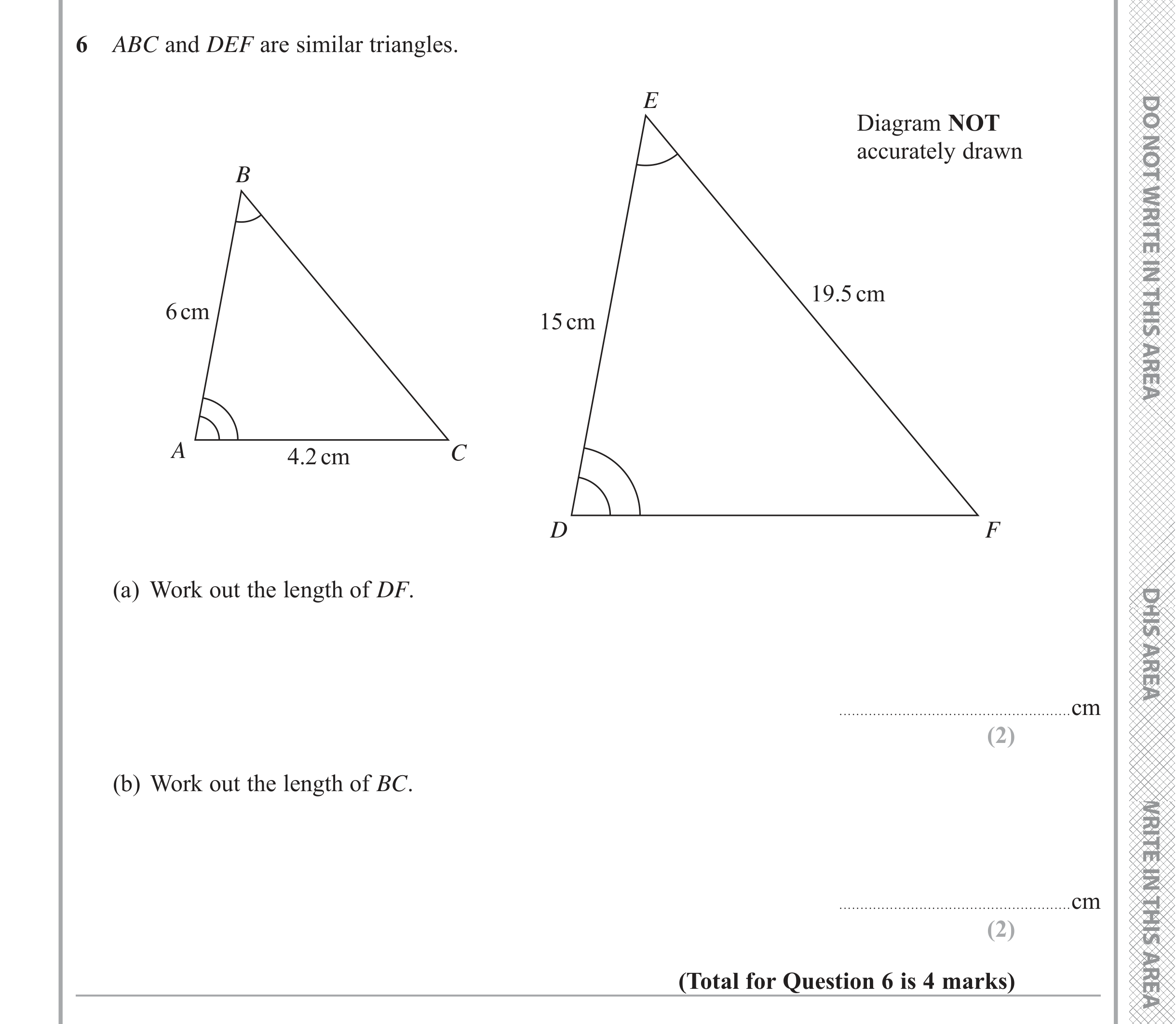 Question 6 — Congruence and Similarity — Edexcel iGCSE June 2019