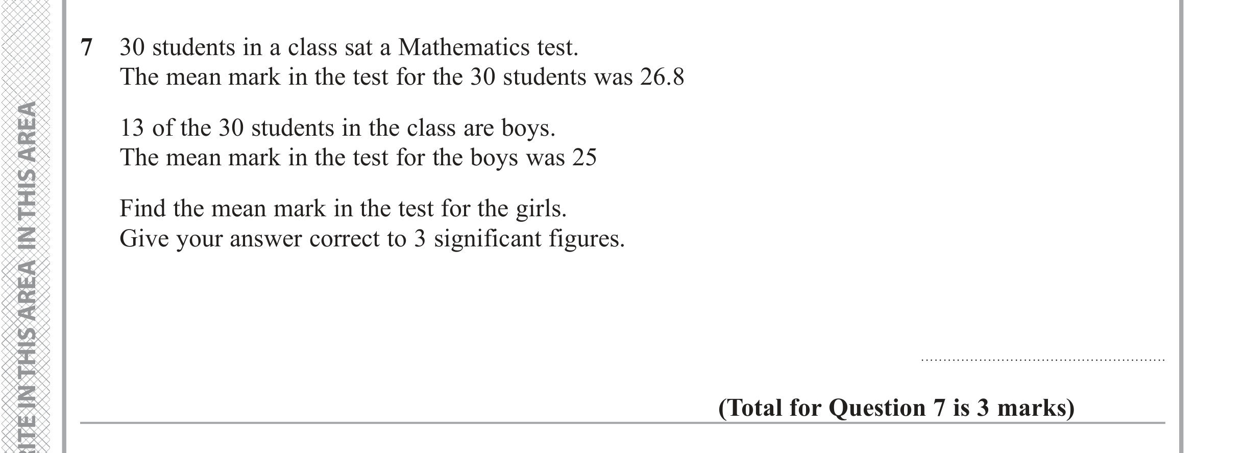 Question 7 — Mean/Median/Mode/Range — Edexcel iGCSE June 2019