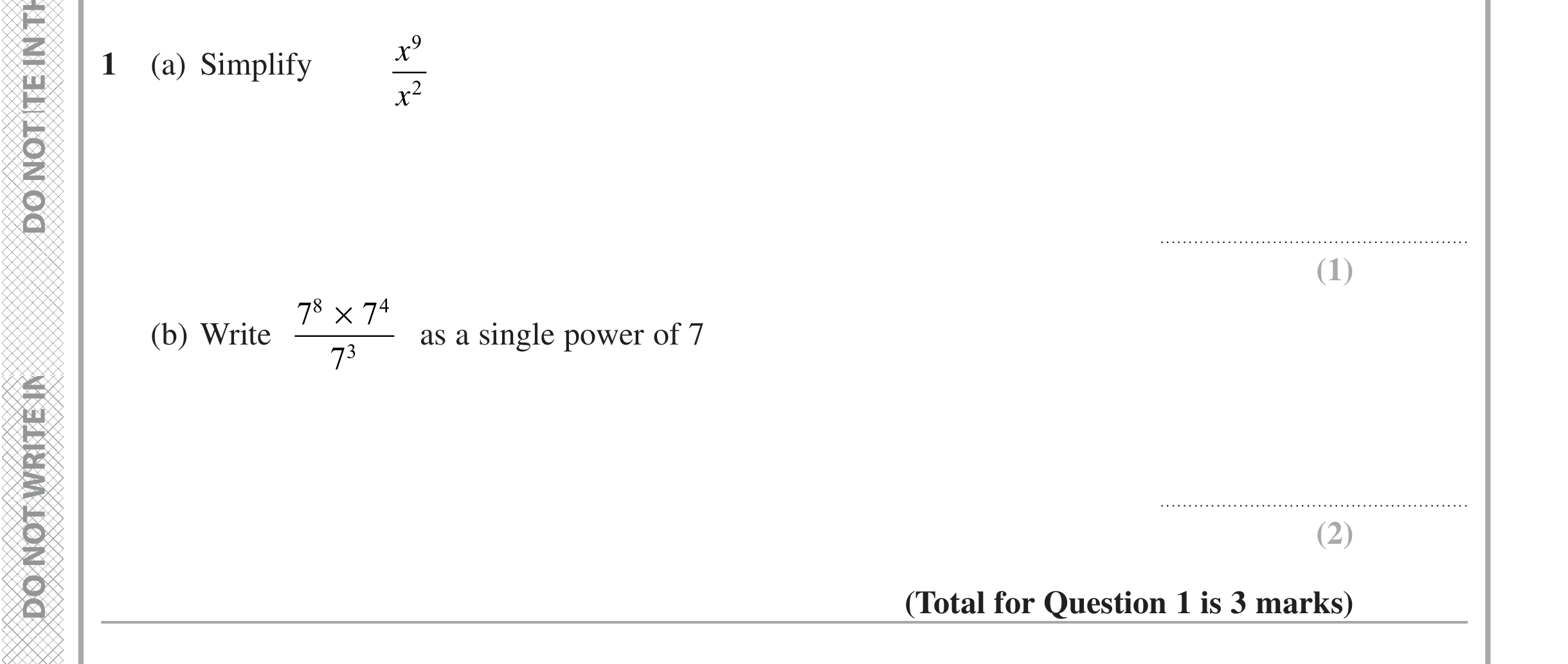 Question 1 — Powers — Edexcel iGCSE Jan 2020
