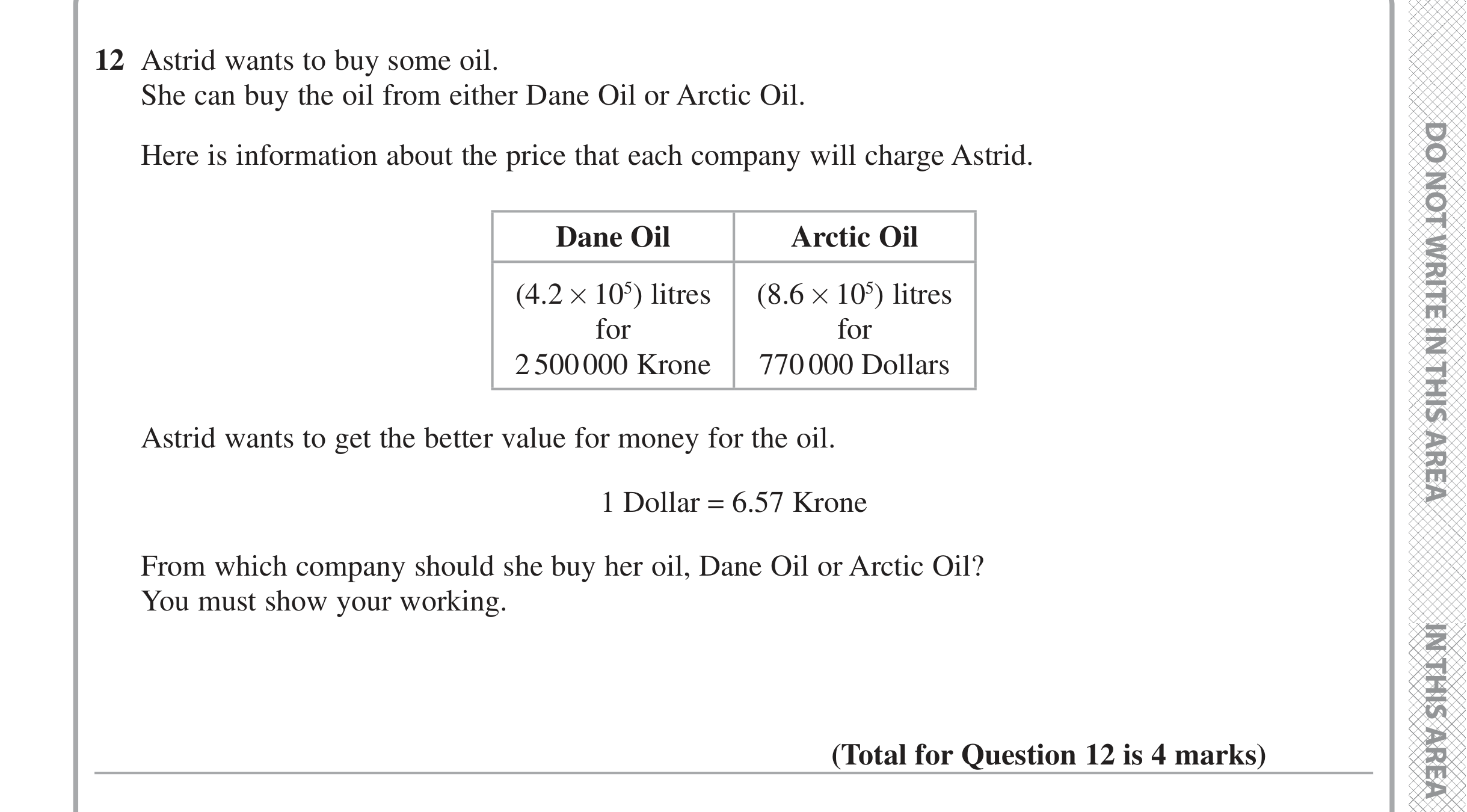 Question 12 — Exchange Rate, Standard Form — Edexcel iGCSE Jan 2020