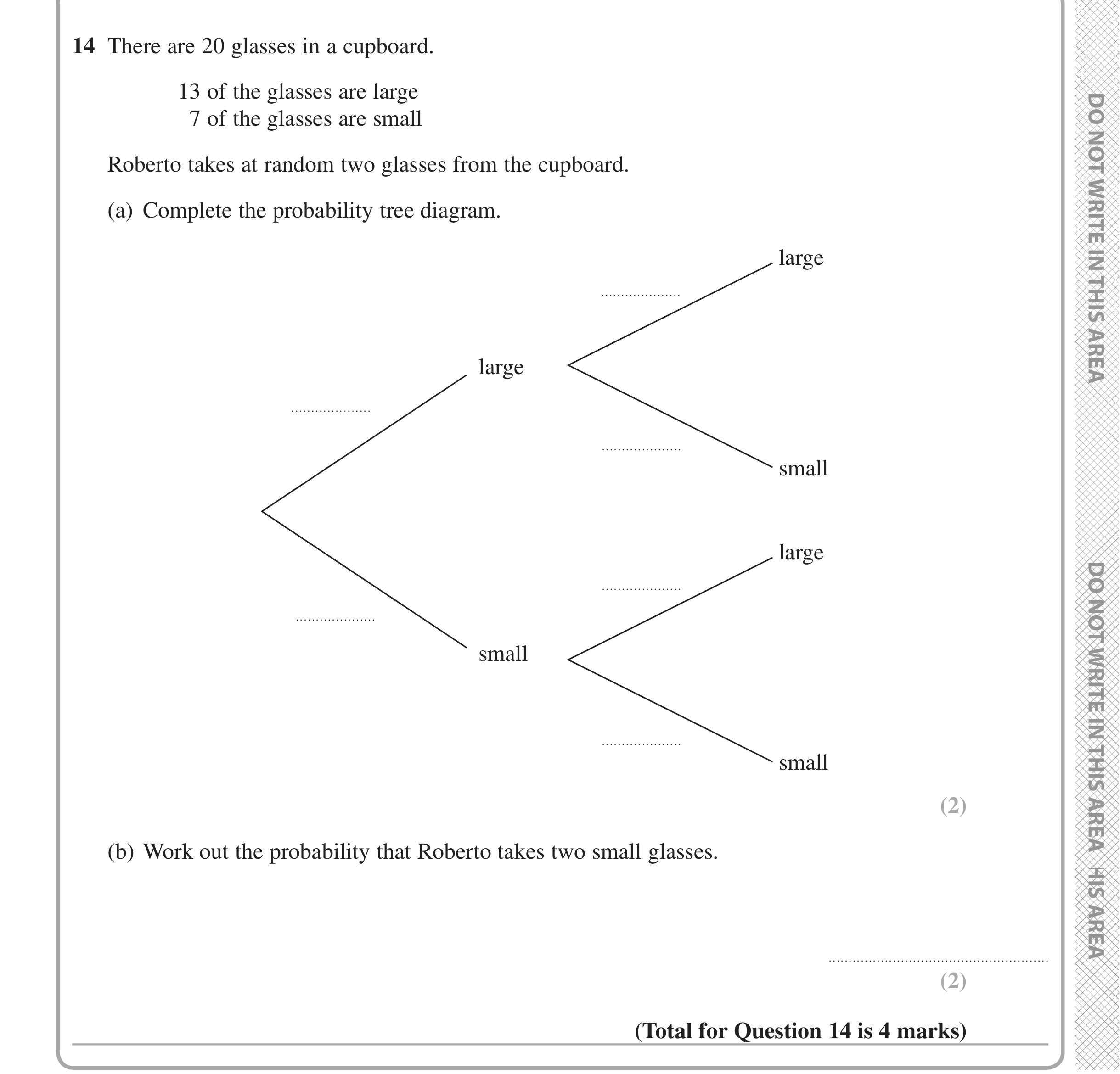 Question 14 — Probability — Edexcel iGCSE Jan 2020