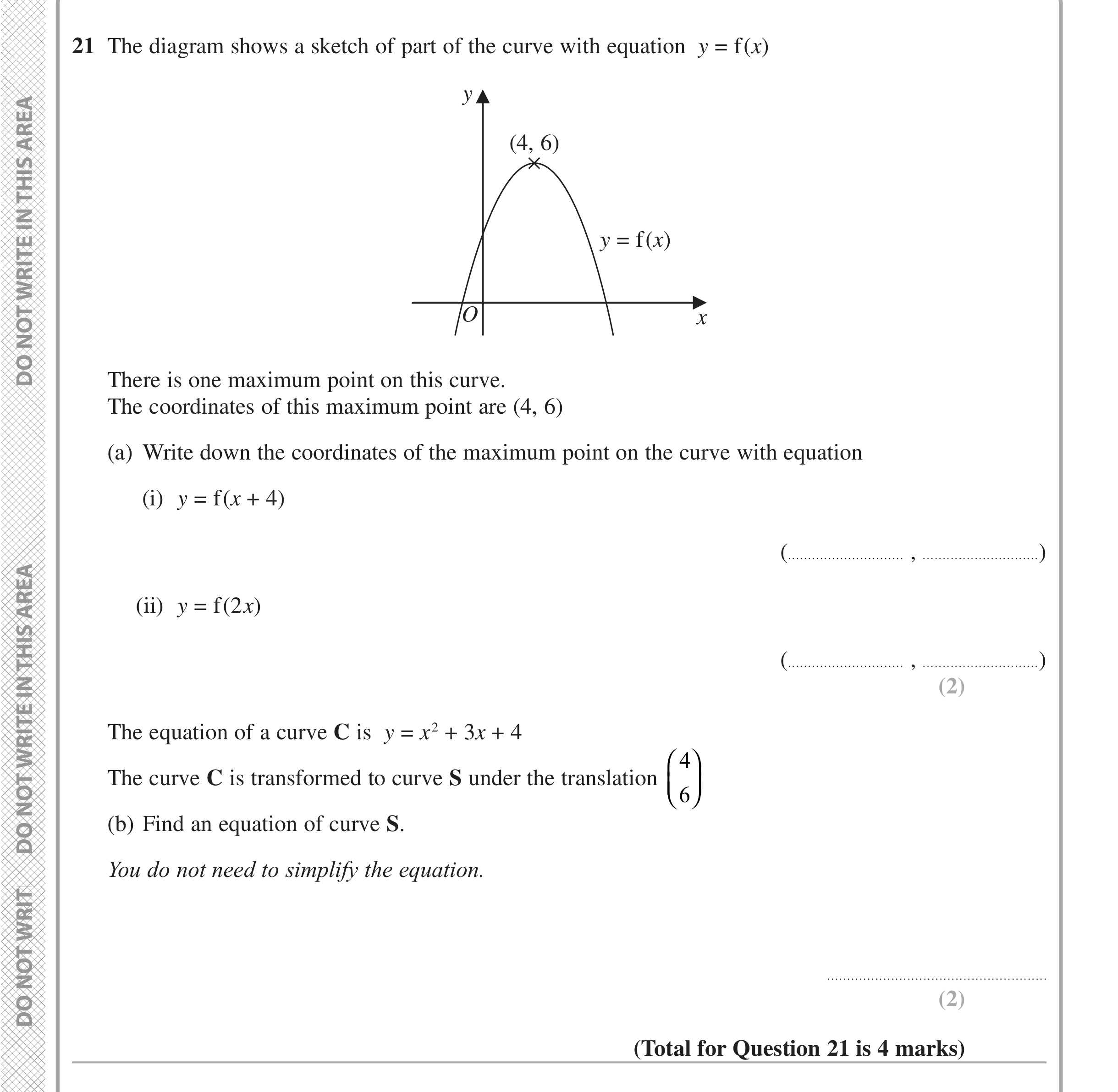 Question 21 — Graph Transformations — Edexcel iGCSE Jan 2020