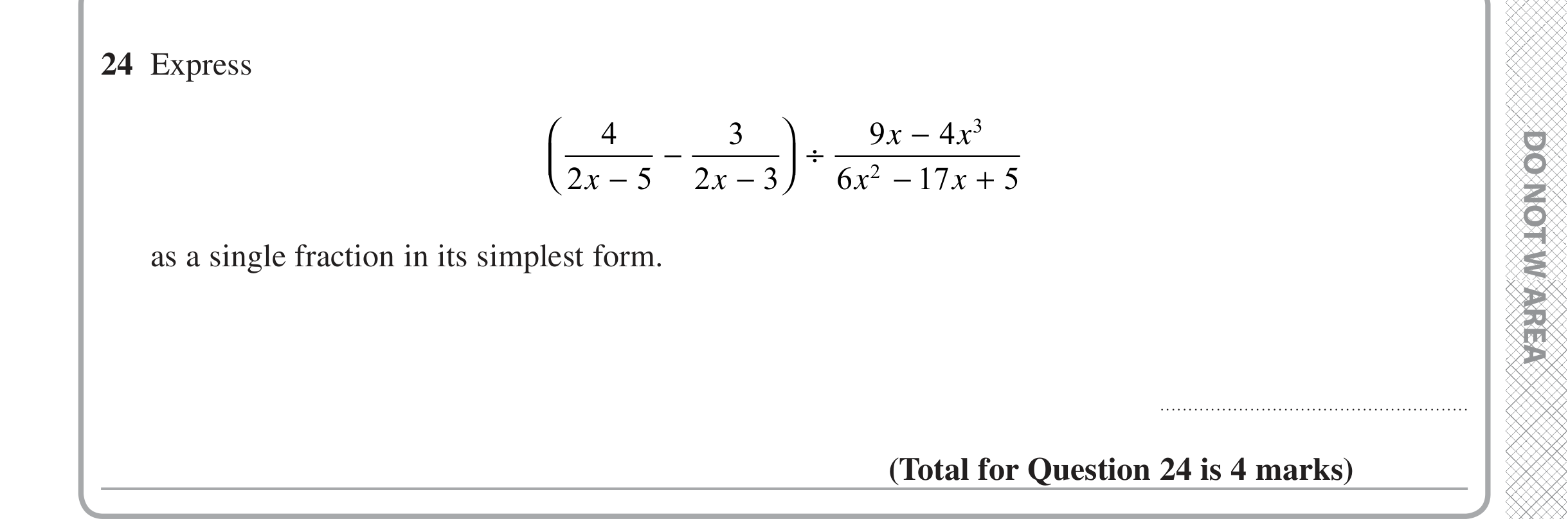 Question 24 — Algebra Fractions — Edexcel iGCSE Jan 2020