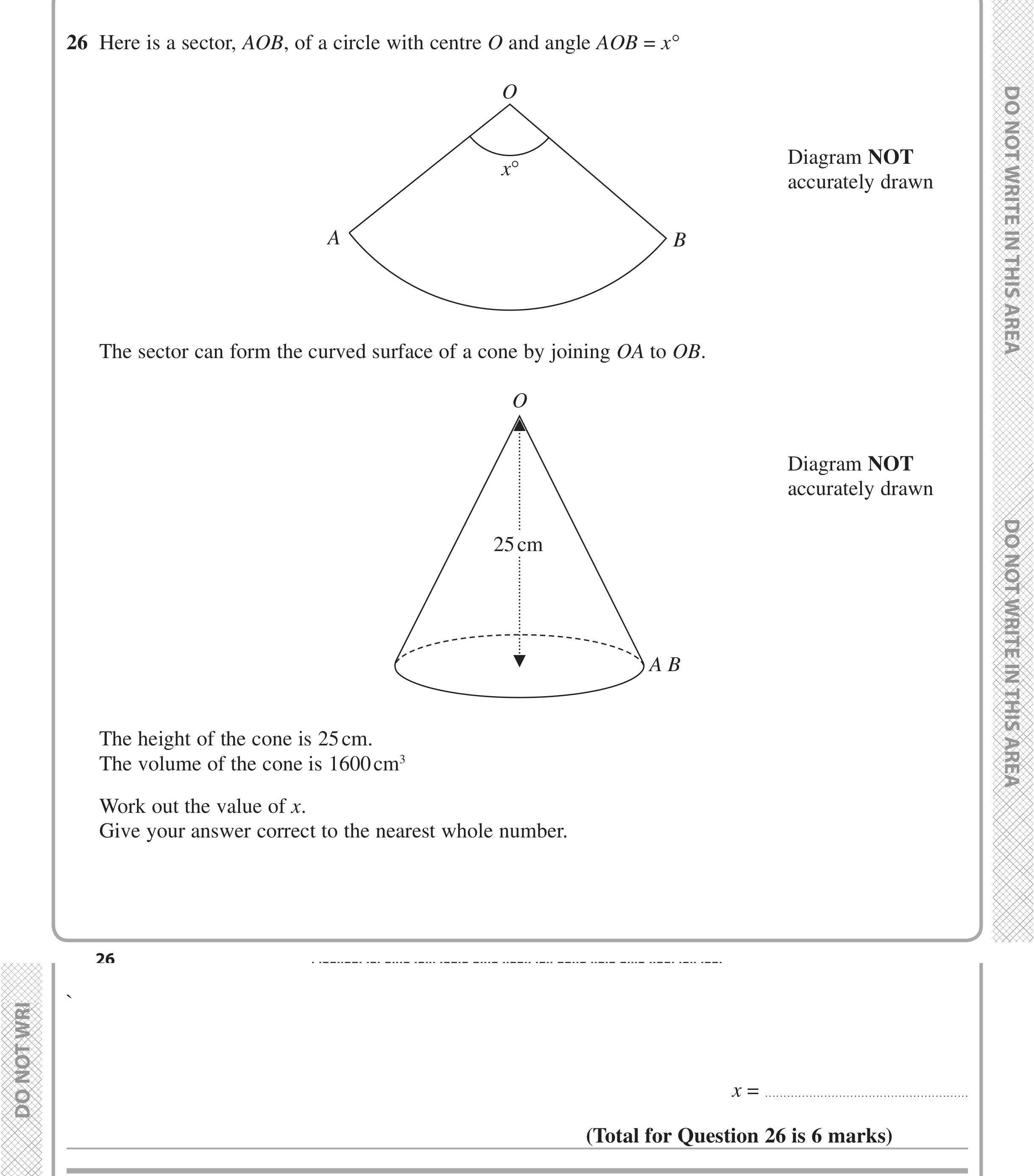 Question 26 — 3D Shapes and Volume, Sectors — Edexcel iGCSE Jan 2020