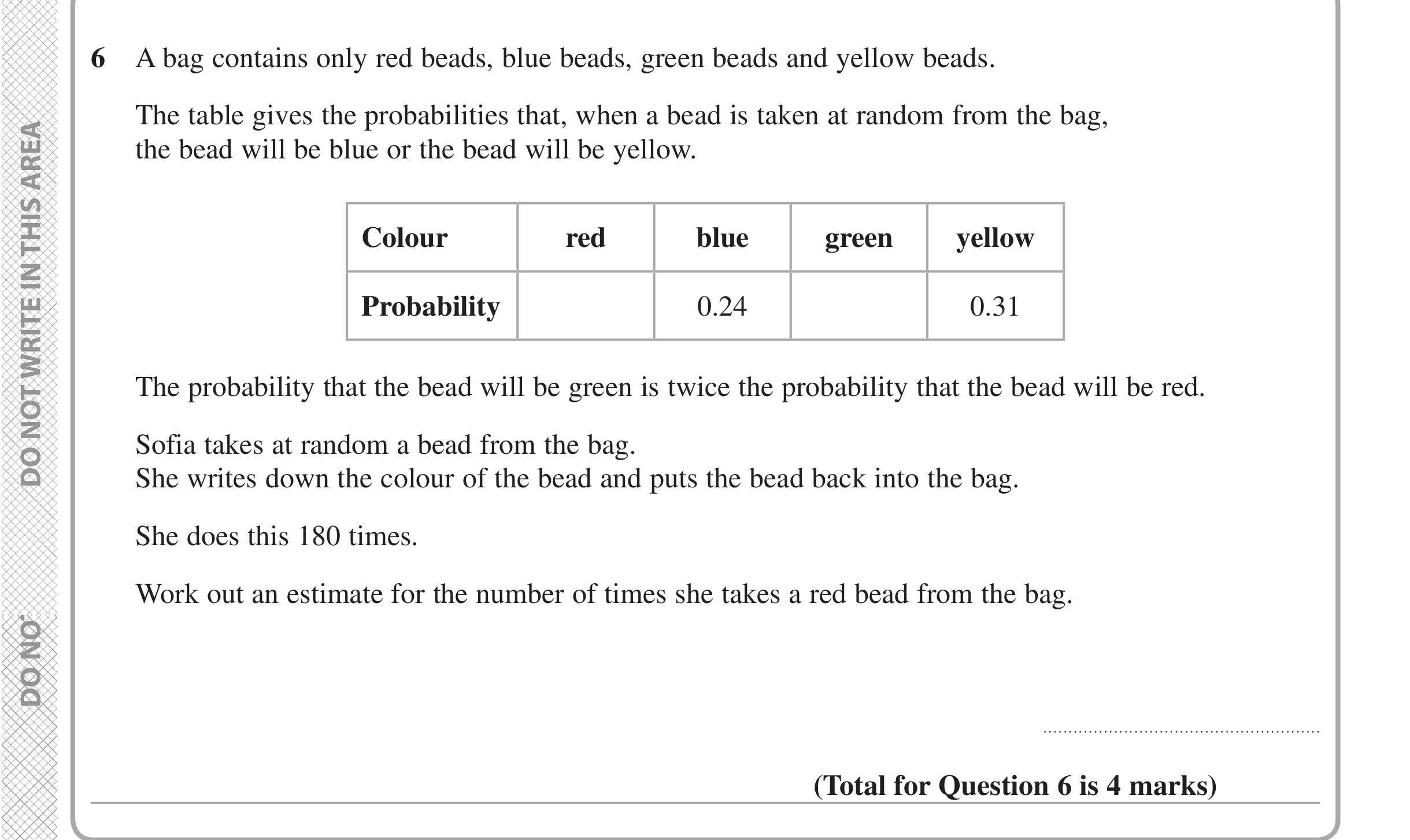 Question 6 — Probability — Edexcel iGCSE Jan 2020