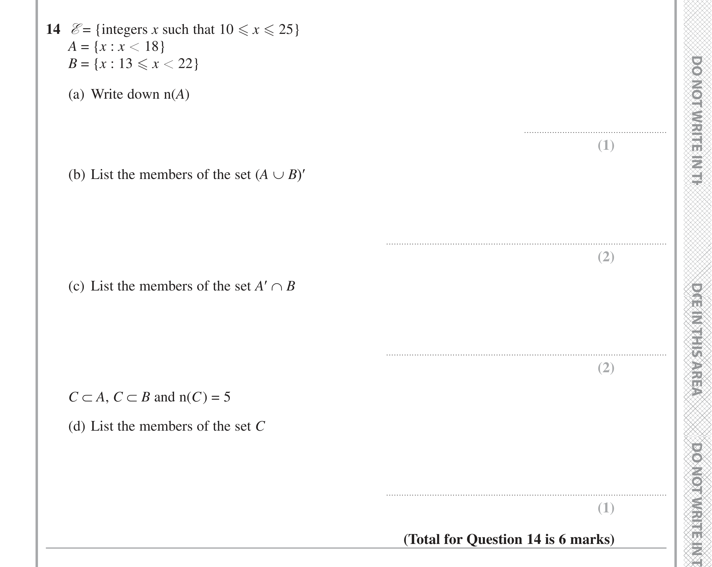 Question 14 — Set Notation — Edexcel iGCSE June 2020