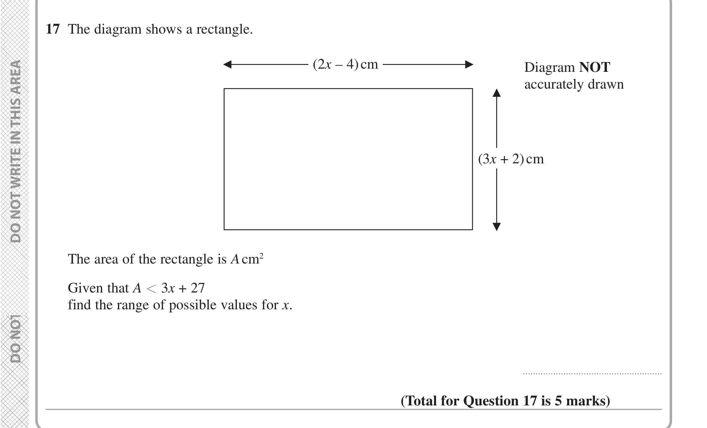 Question 17 — Inequalities, Perimeter and Area — Edexcel iGCSE June 2020