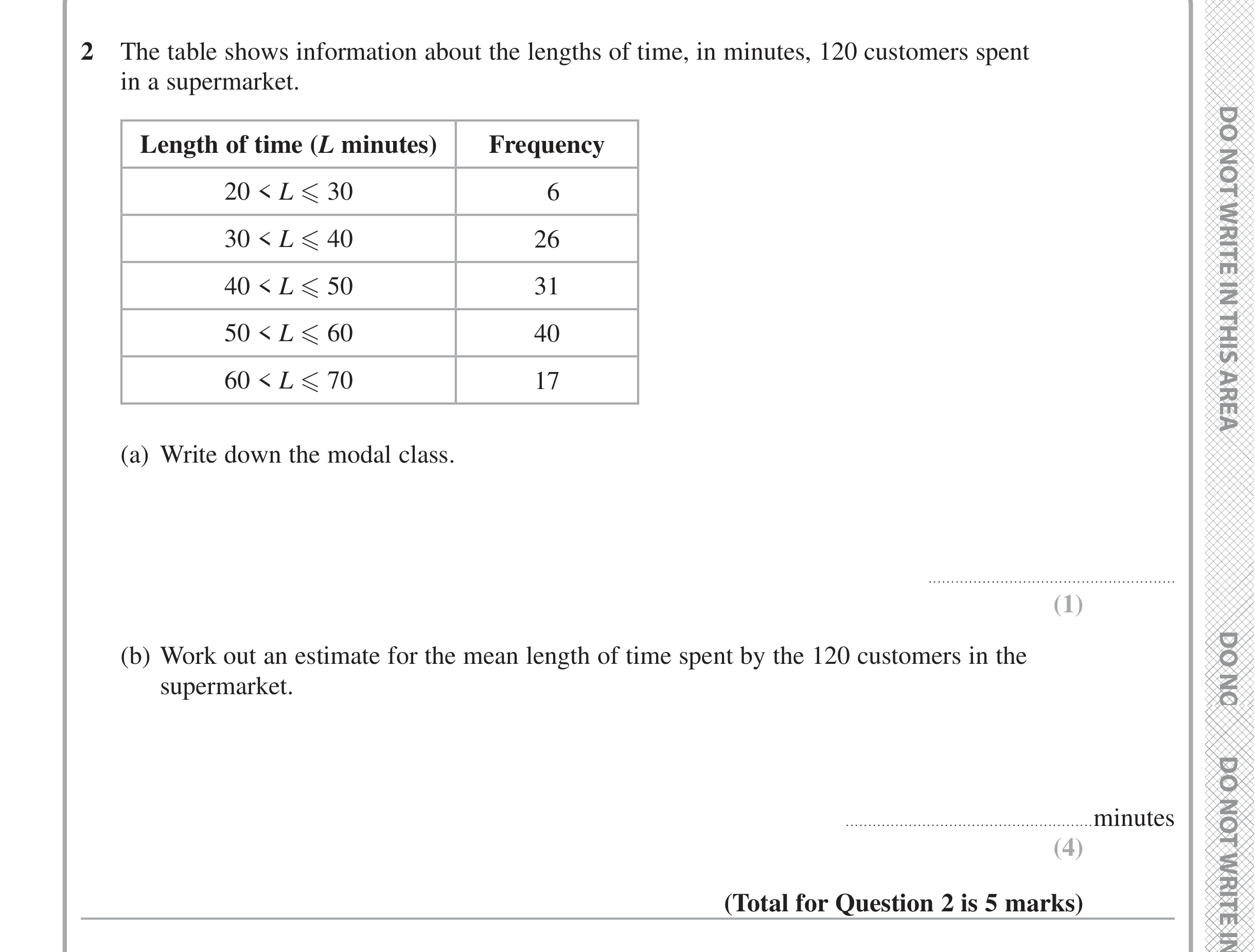 Question 2 — Frequency Tables — Edexcel iGCSE June 2020