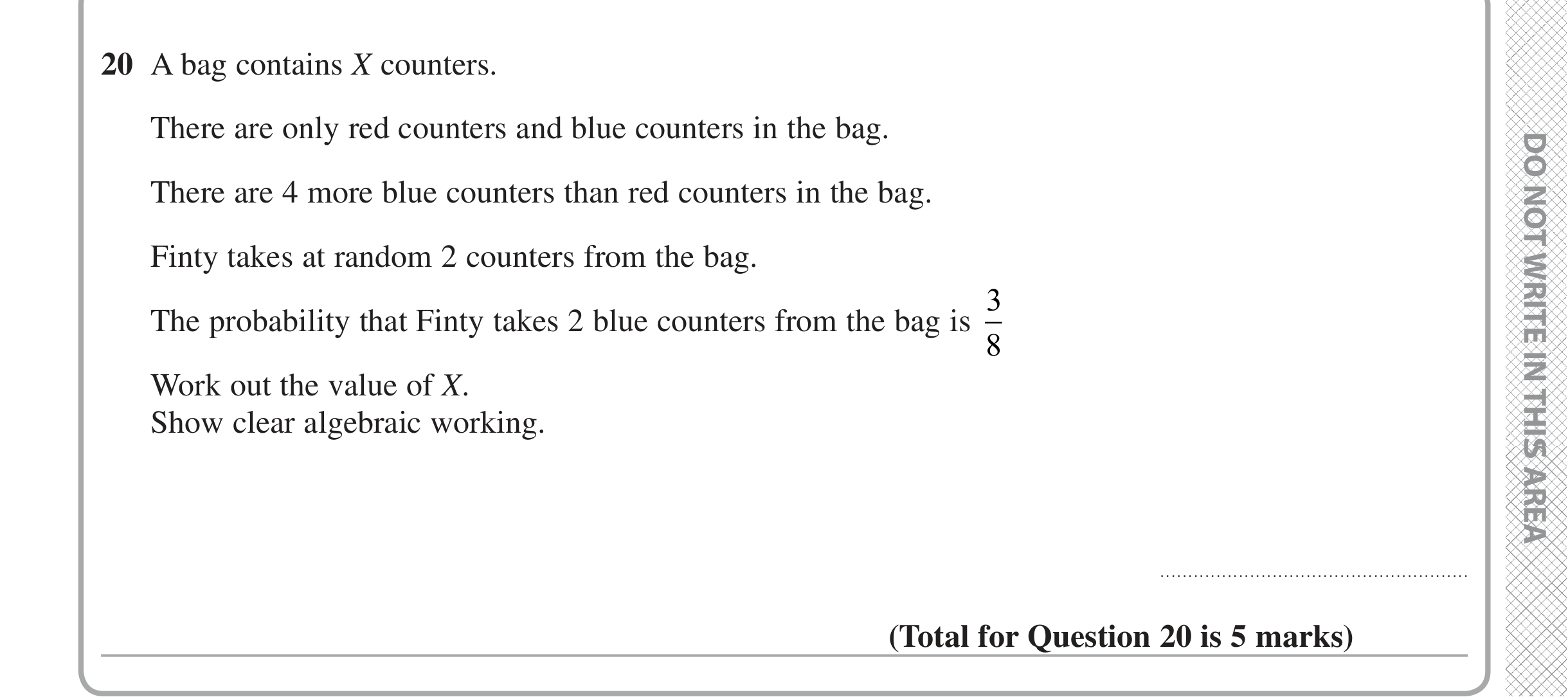 Question 20 — Probability — Edexcel iGCSE June 2020