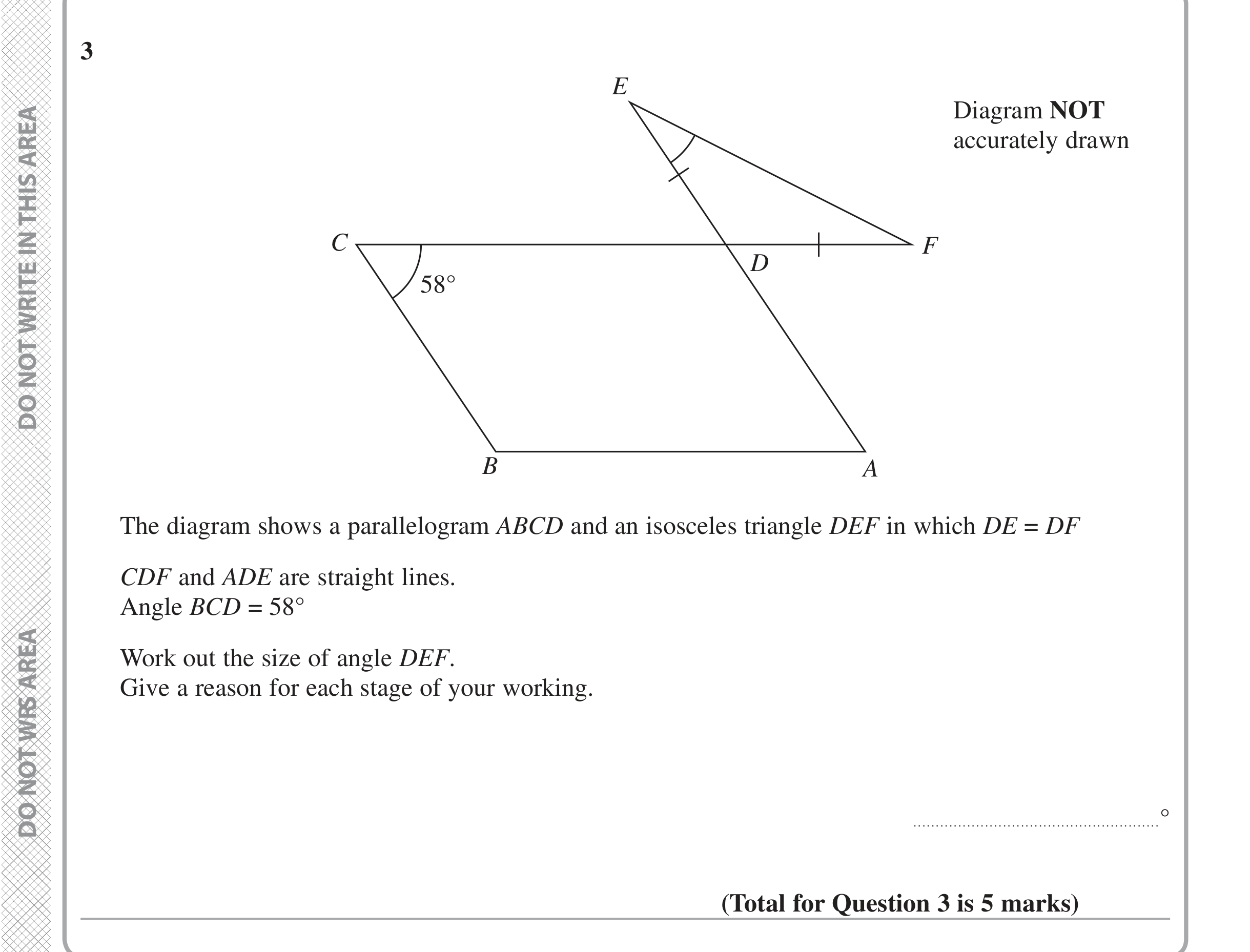 Question 3 — Angles, Angles in Parallel Lines — Edexcel iGCSE June 2020