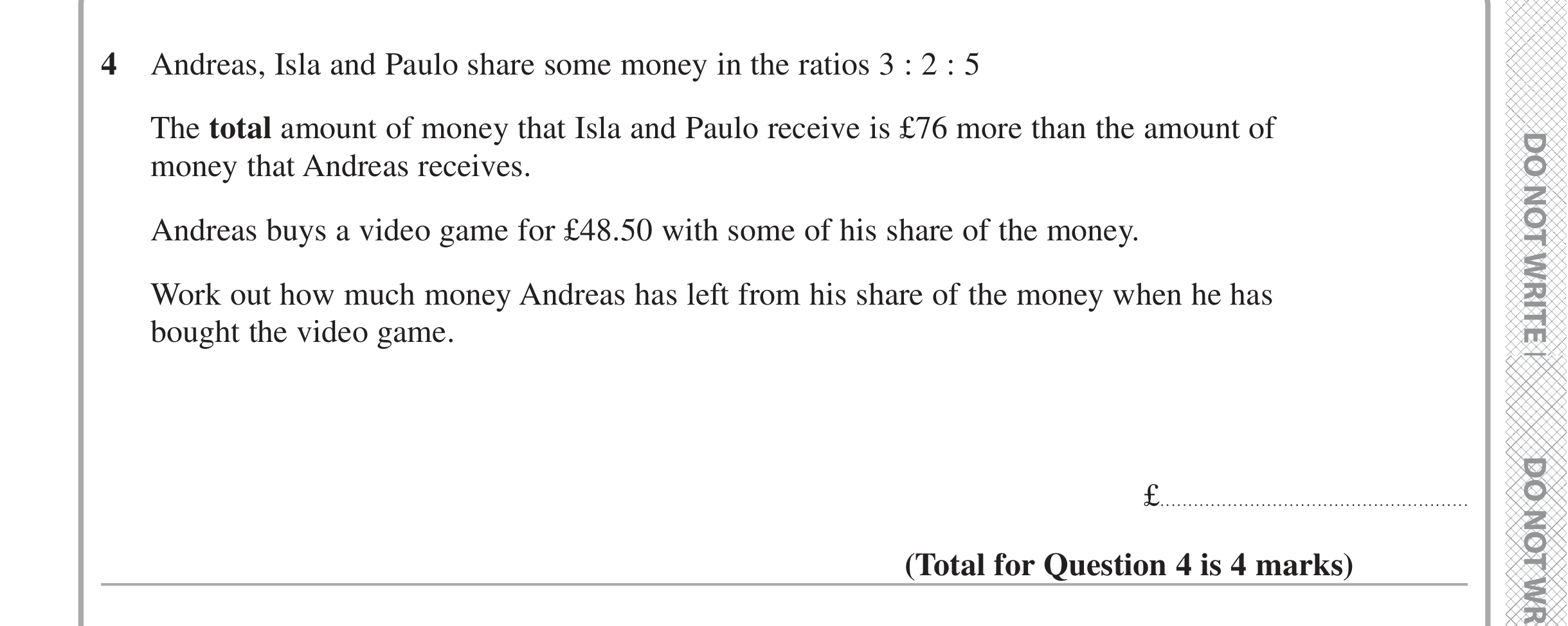 Question 4 — Ratios — Edexcel iGCSE June 2020