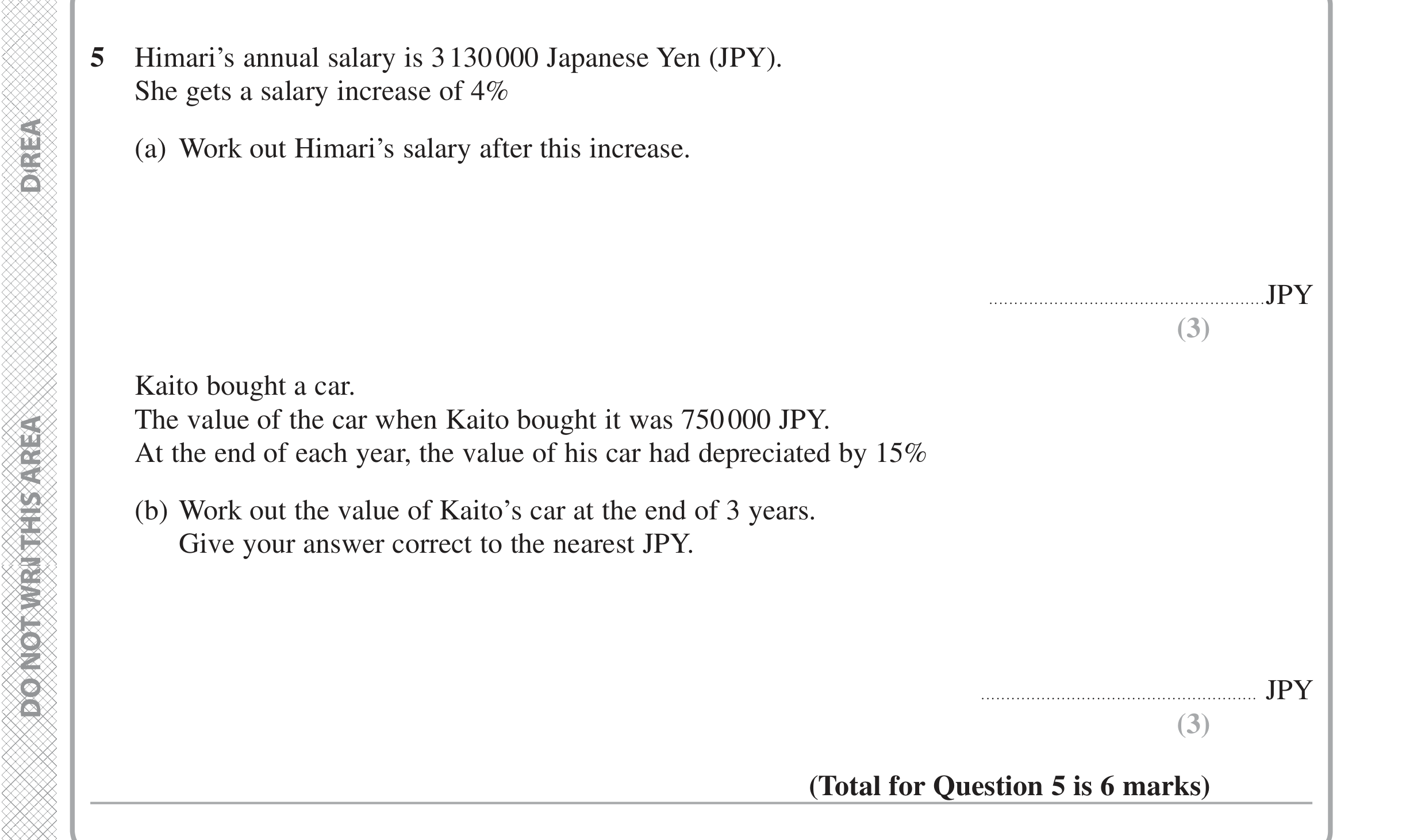 Question 5 — Percentages — Edexcel iGCSE June 2020