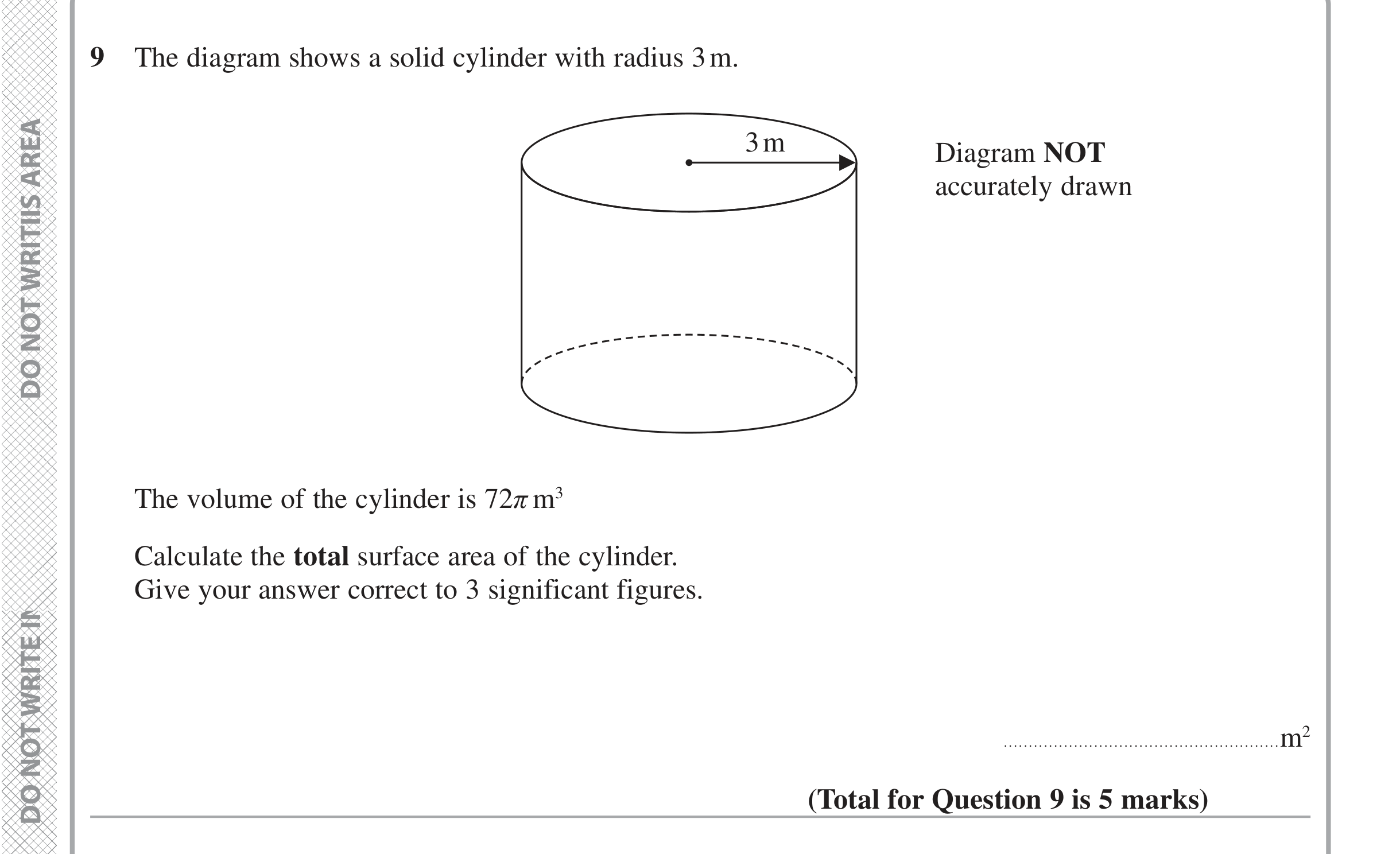 Question 9 — 3D Shapes and Volume, Surface Area — Edexcel iGCSE June 2020
